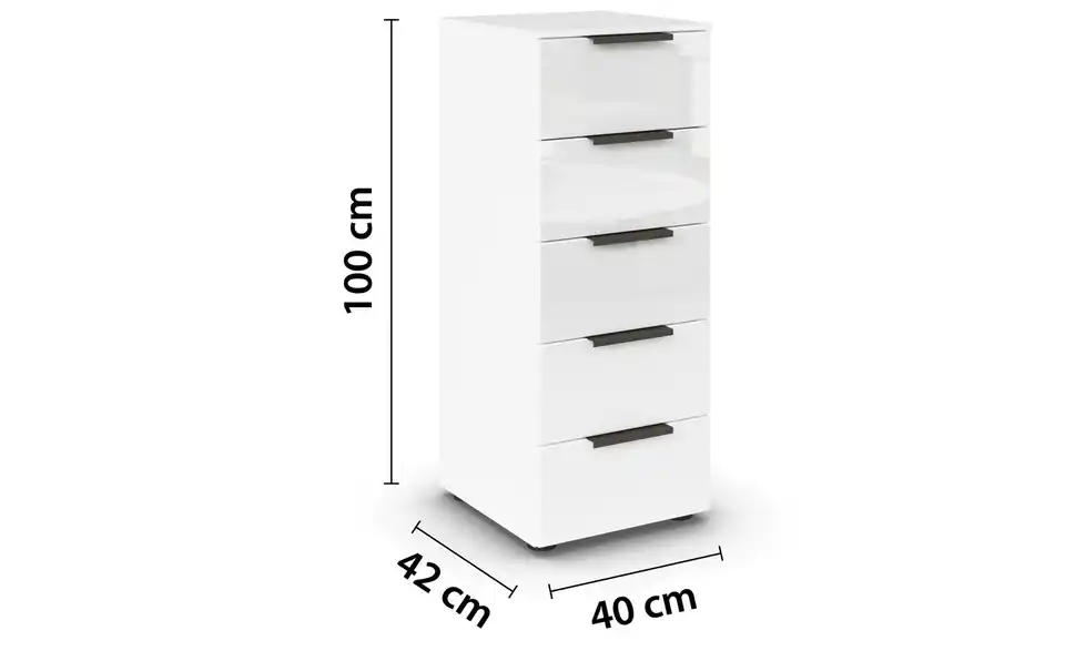 Kommode Weiß Weiß Front: Glas, Oberboden: Dekor 40 cm Graphit