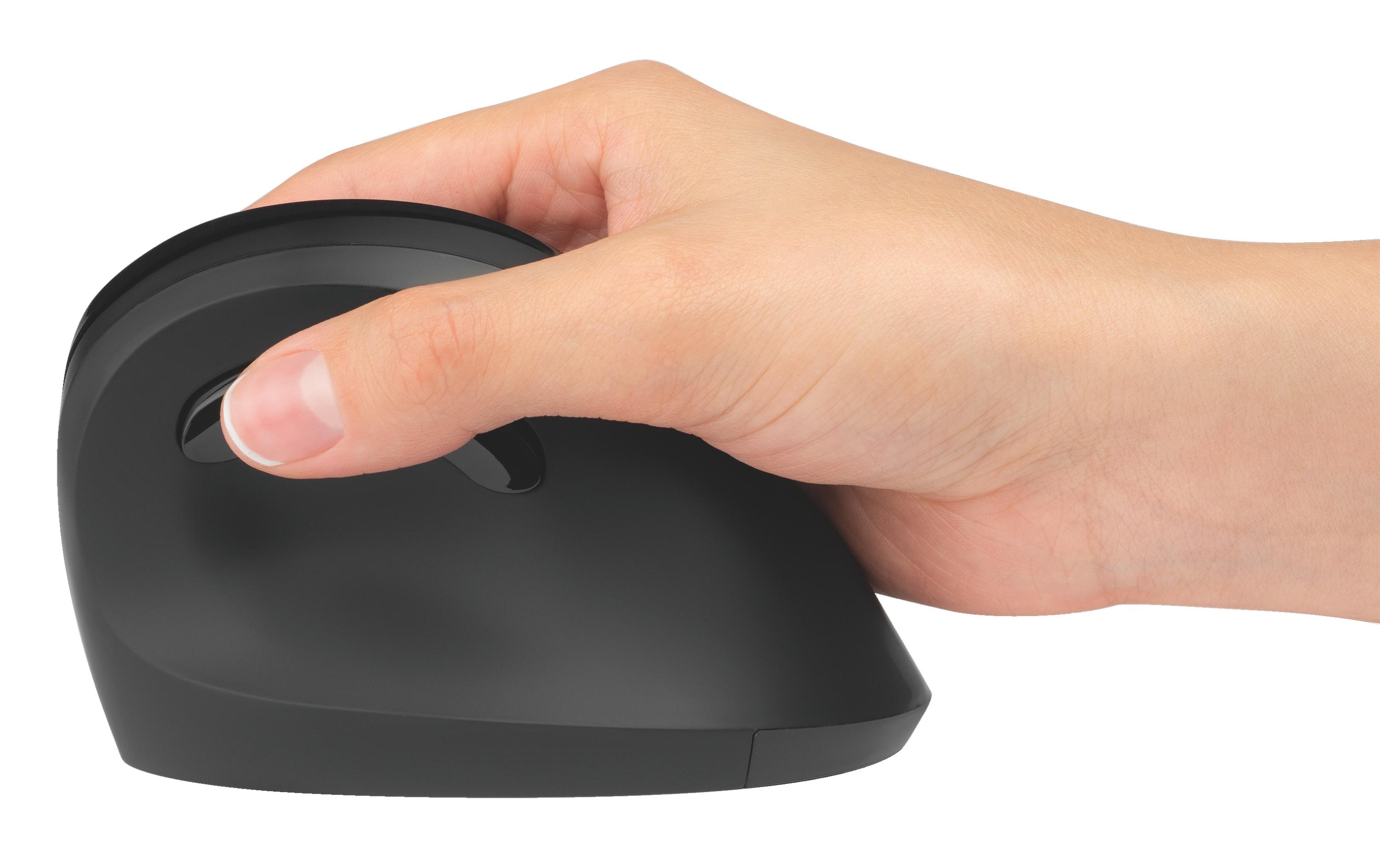 Ergonomische Maus Pro Fit Ergo VertikaleVertikale kabellose Maus mit der gebogenen natürlichen Form und einer erweiterten Auflagefläche für den kleinen Finger