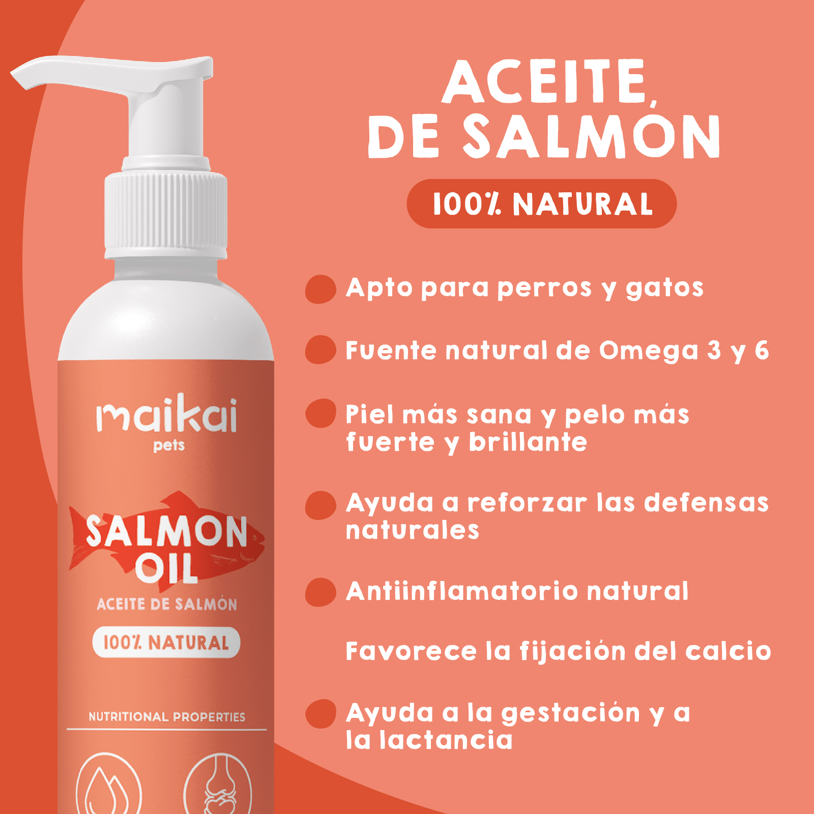 Óleo de salmão para cães e gatos. 1 litro. MAIKAI Pets. 100% natural.