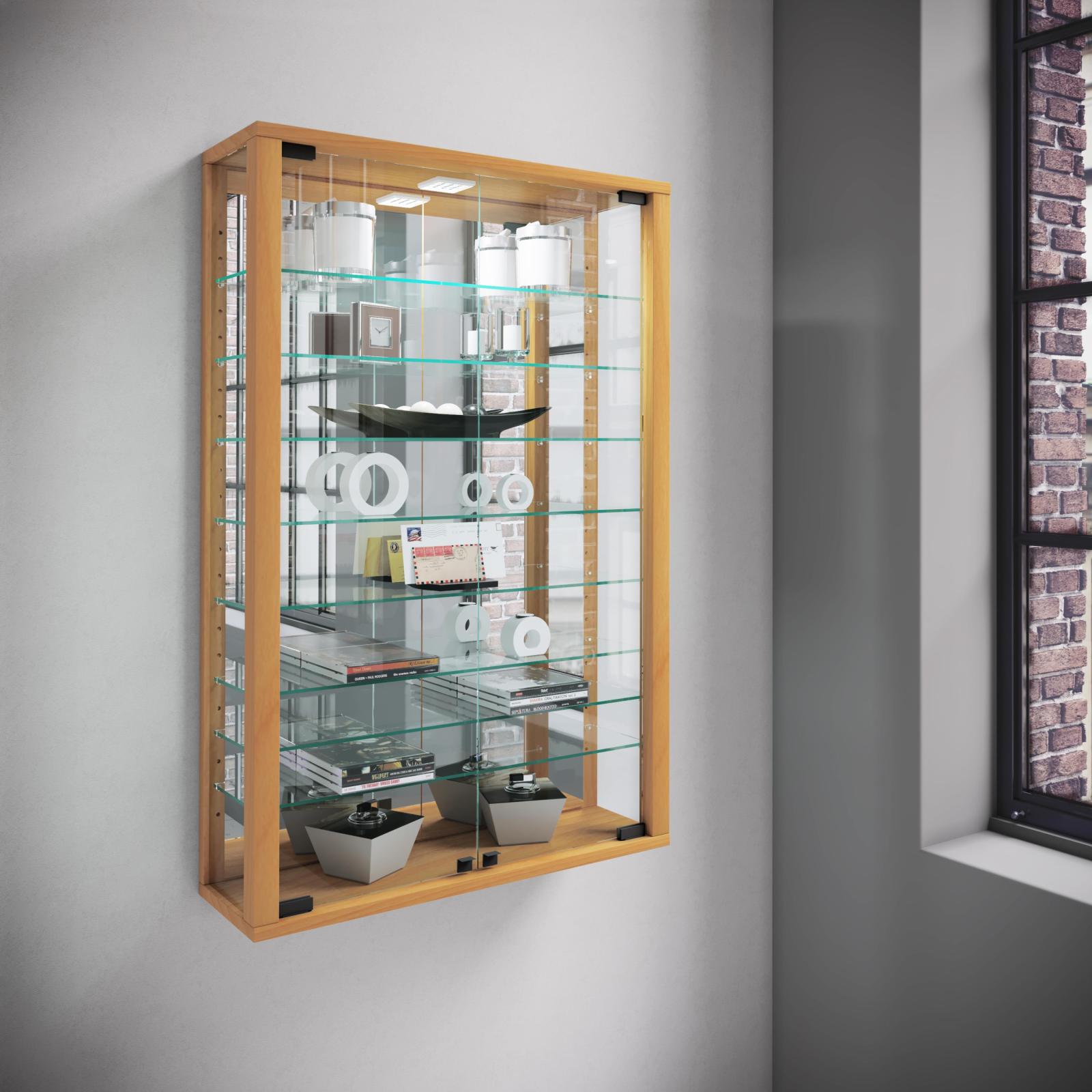 Wandvitrine VITROSA MINI - Buche - mit Rückwandspiegel - 59 cm