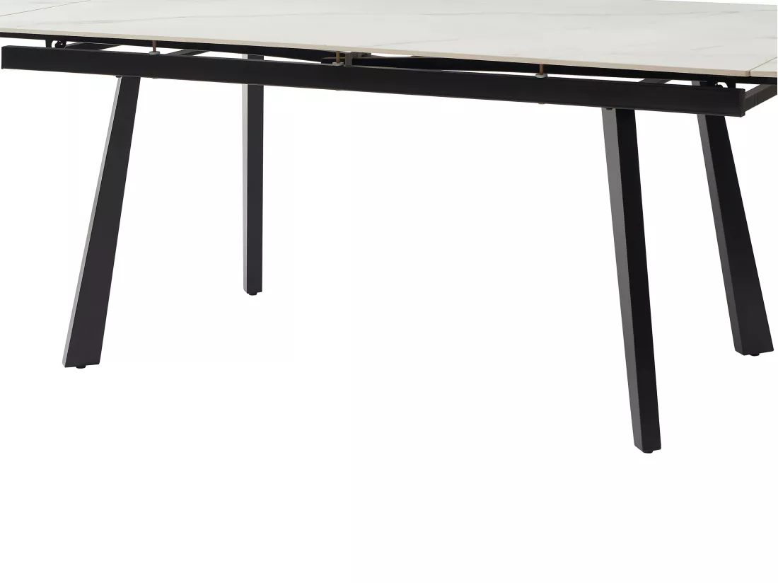 Table à manger extensible 6 à 10 personnes en céramique et métal - Effet marbre blanc et noir - MARVENA