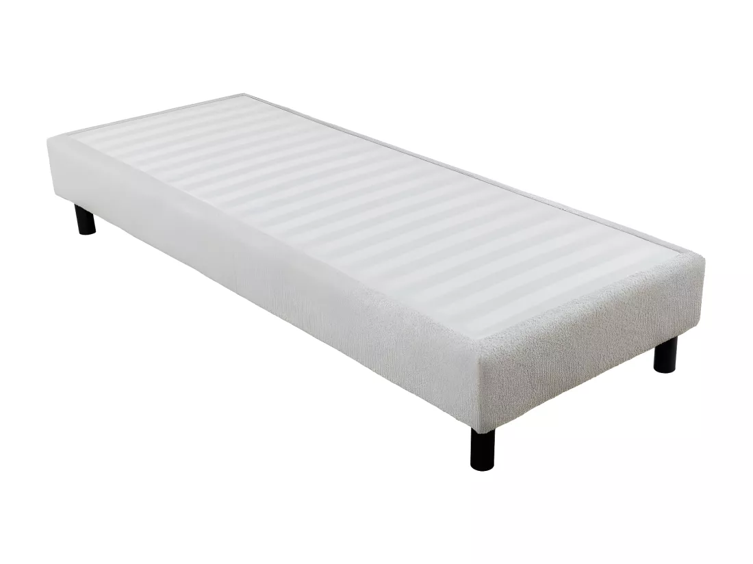 Sommier déco en Kit + pieds 90x190 - Newkit 20 lattes bois - Tissu crème - H. 18 cm