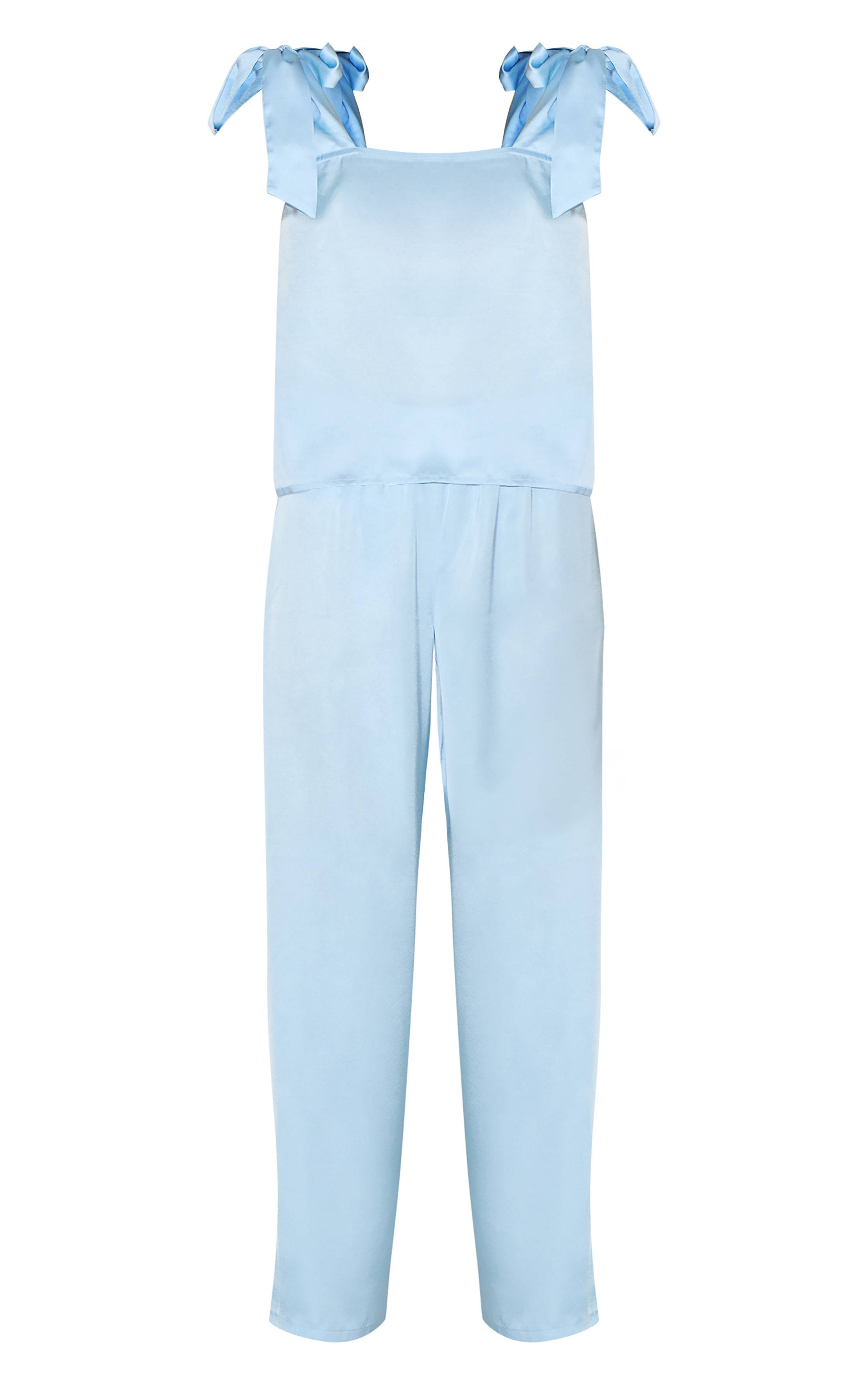 Bleu Layette Ensemble Pyjama Long Caraco En Satin Avec Nœud Ruban