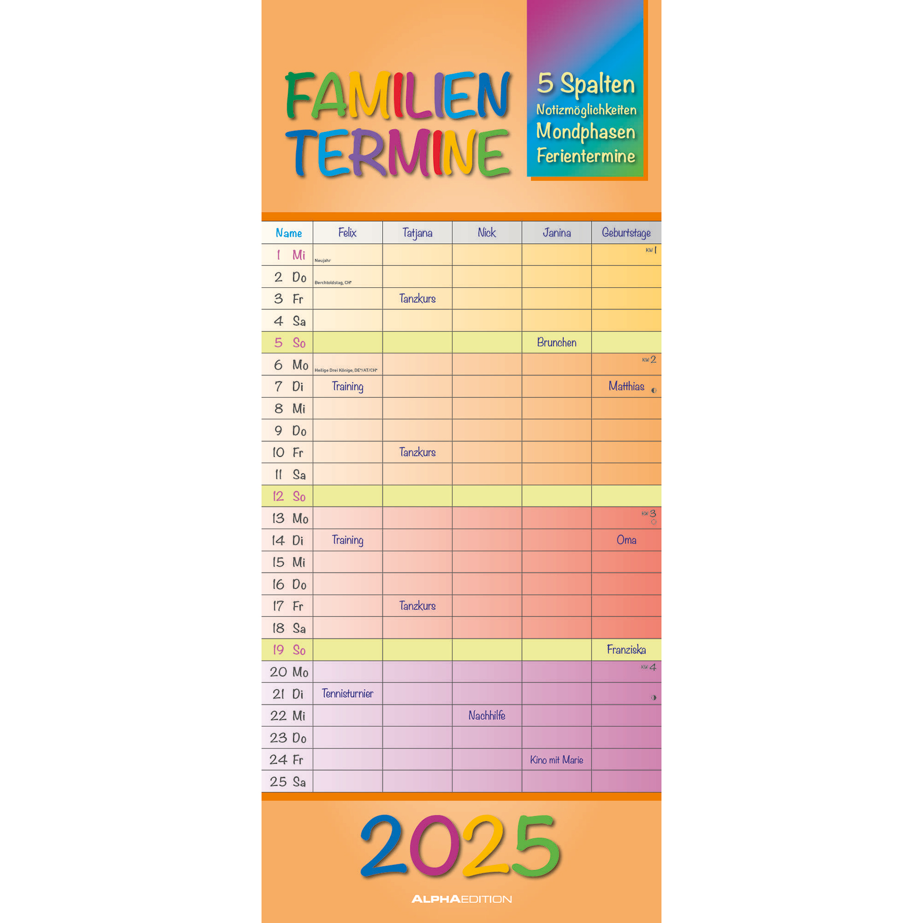 Familienplaner 2025 - Regenbogen - 19,5x45 cm