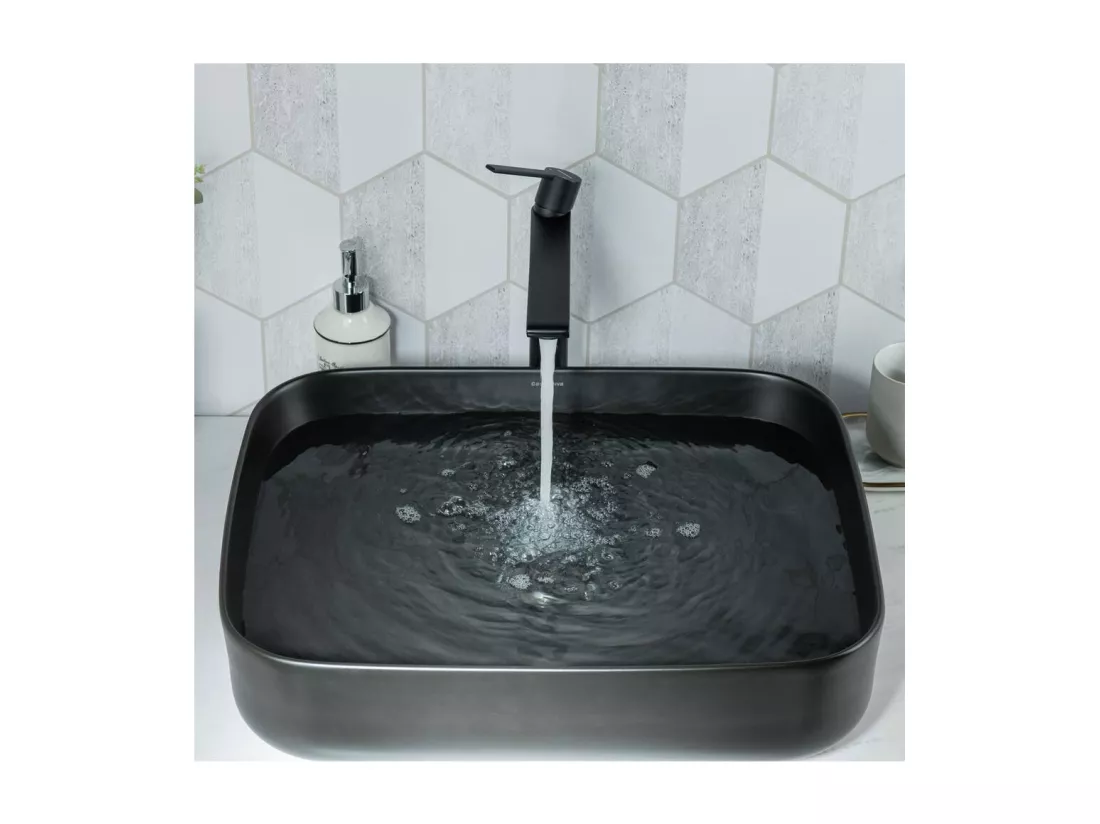 Lavabo Rectangulaire en Céramique Noir,Bac à Laver,Évier de Salle de Bain - 50x40x13.5cm