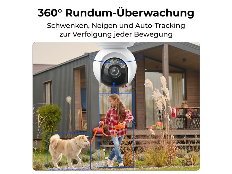 Reolink Netzwerkkamera B660 Altas PT Ultra 360°  4K ColorX Kabellose, akkubetriebene 4K ColorX Nachtsicht, 360° schwenkbare 90° neigbare 8 MP wetterfeste smarte Überwachungskamera mit Scheinwerfer und Bewegungssensor für In- & Outdoor