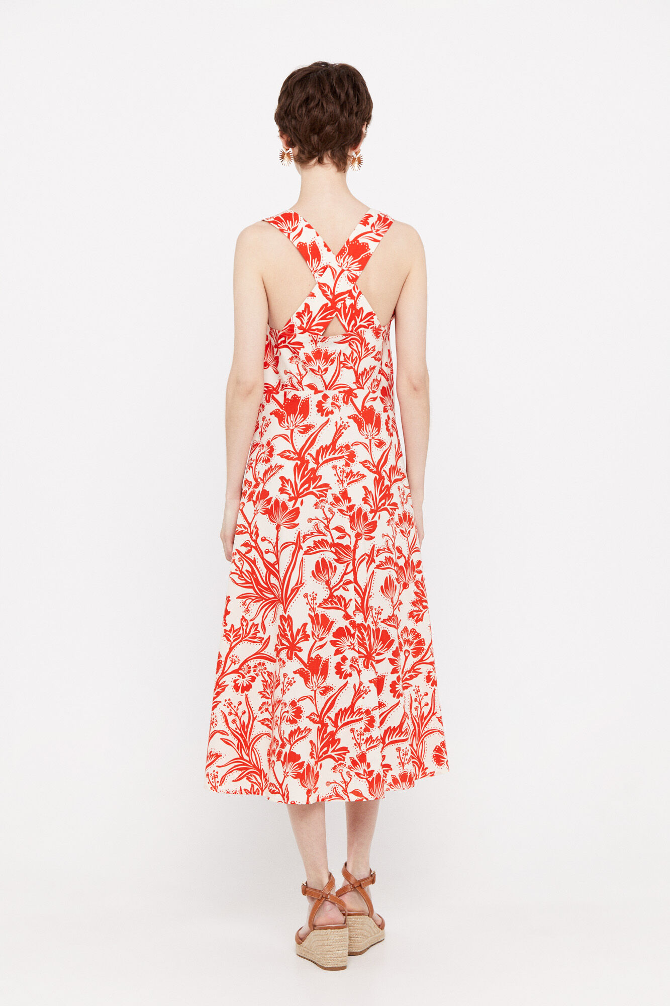 Vestido de algodão estampado - Estampa vermelha