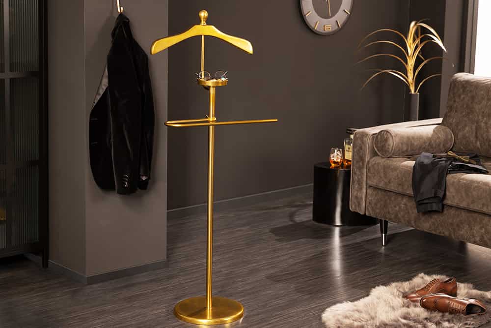 Eleganter Herrendiener VALET 128cm gold Aluminium Kleiderhaken Garderobenständer