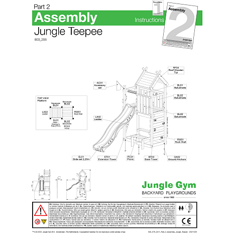 Jungle Gym Teepee legetårn komplet inkl. grøn rutsjebane