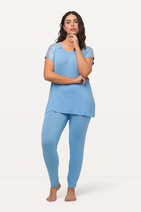 Pyjama, Spitze, V-Ausschnitt, Halbarm