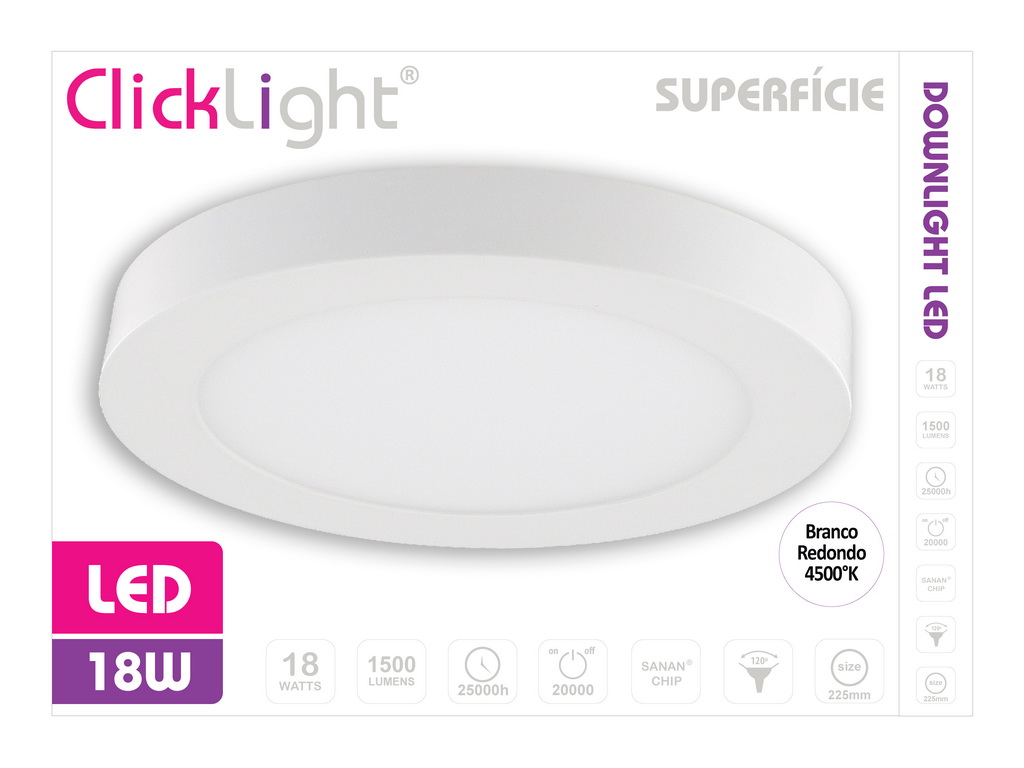 DOWNLIGHT SUPERF LED CLICKLIGHT REDONDO BRANCA 18W