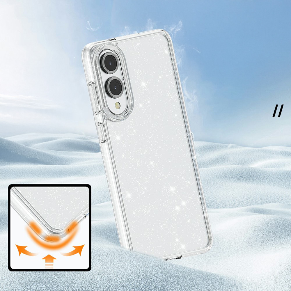 Samsung Galaxy S25 Edge Hybrid Hardcase Schutzhülle im Glitzer Design - Silber / Transparent