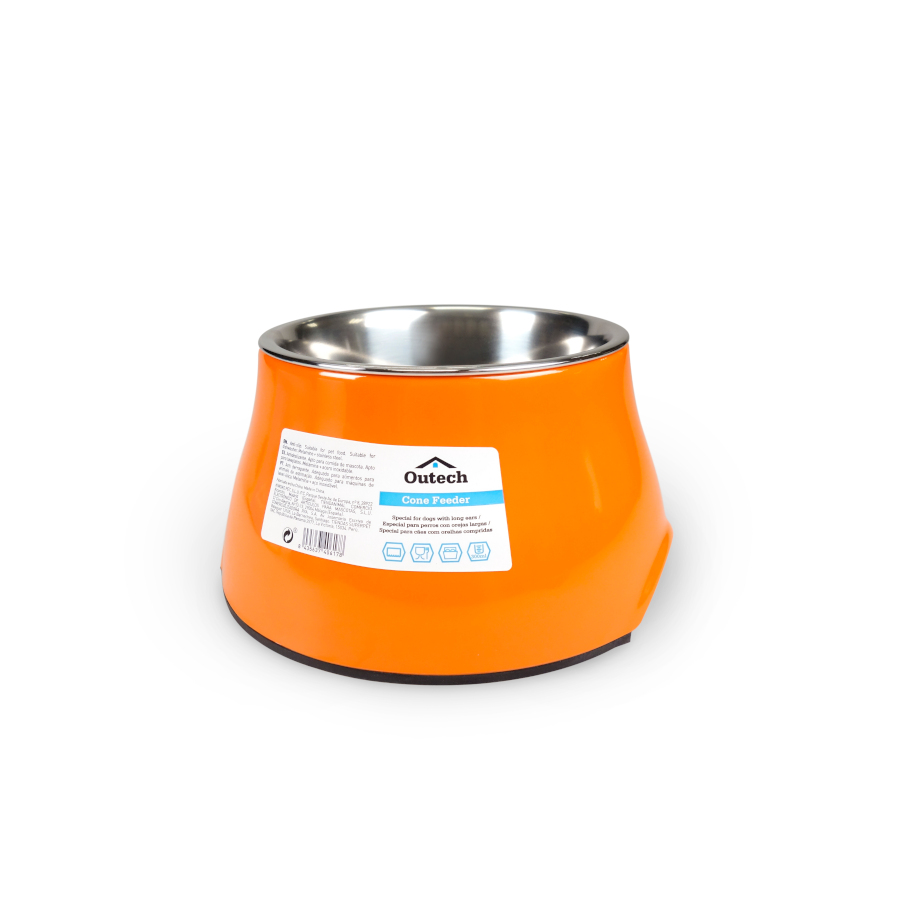 Alimentador cônico Outech para cães com orelhas compridas.