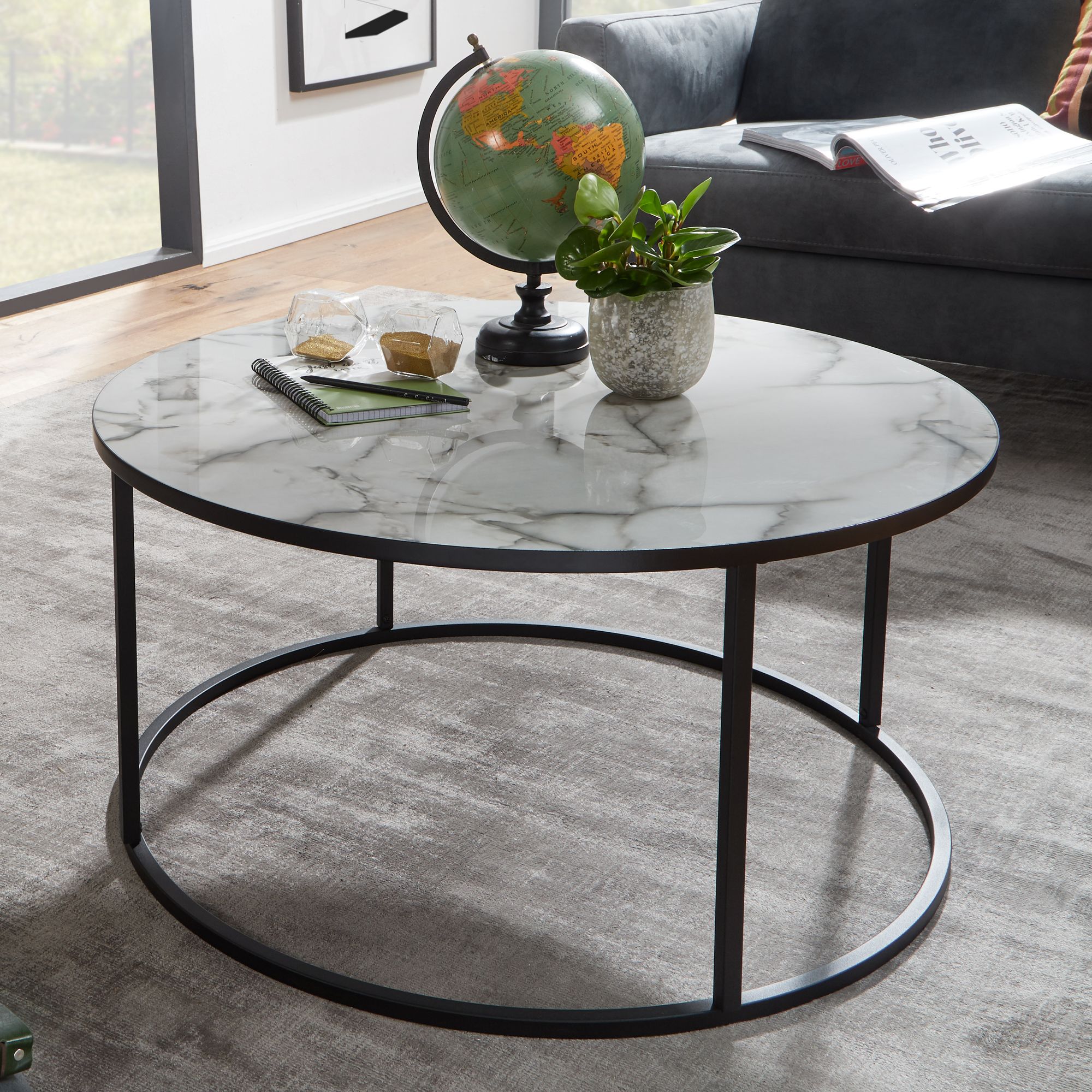 KADIMA DESIGN Runder Couchtisch Marmor-Optik, Modernes Design, 80 cm Durchmesser