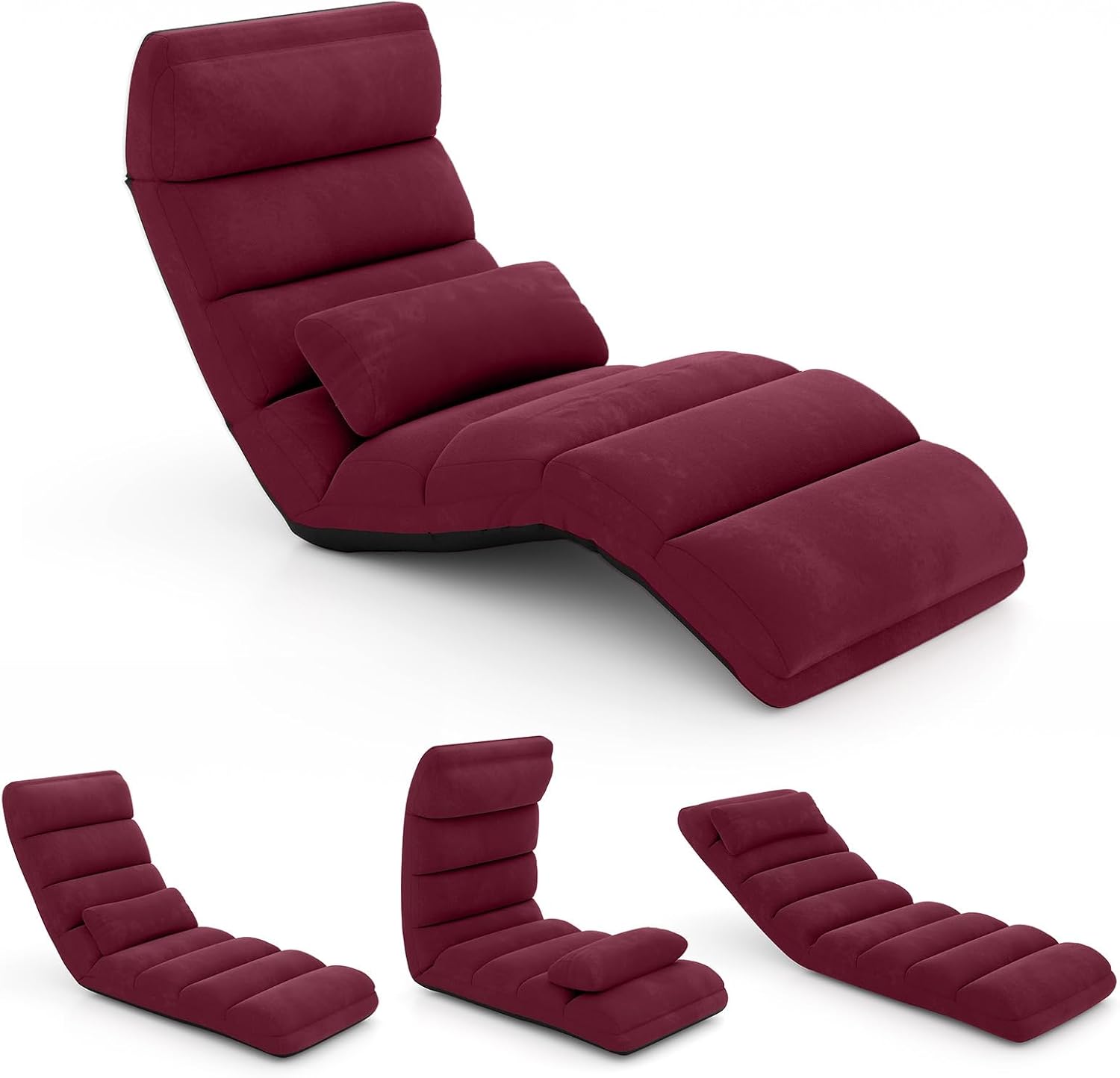 COSTWAY Relaxliege klappbar, Bodenstuhl mit Verstellbarer Rückenlehne, Bodenliege mit Schlaffunktion, Bodensofa, Bodensessel für Gaming, Schlafen, Lesen, Rot