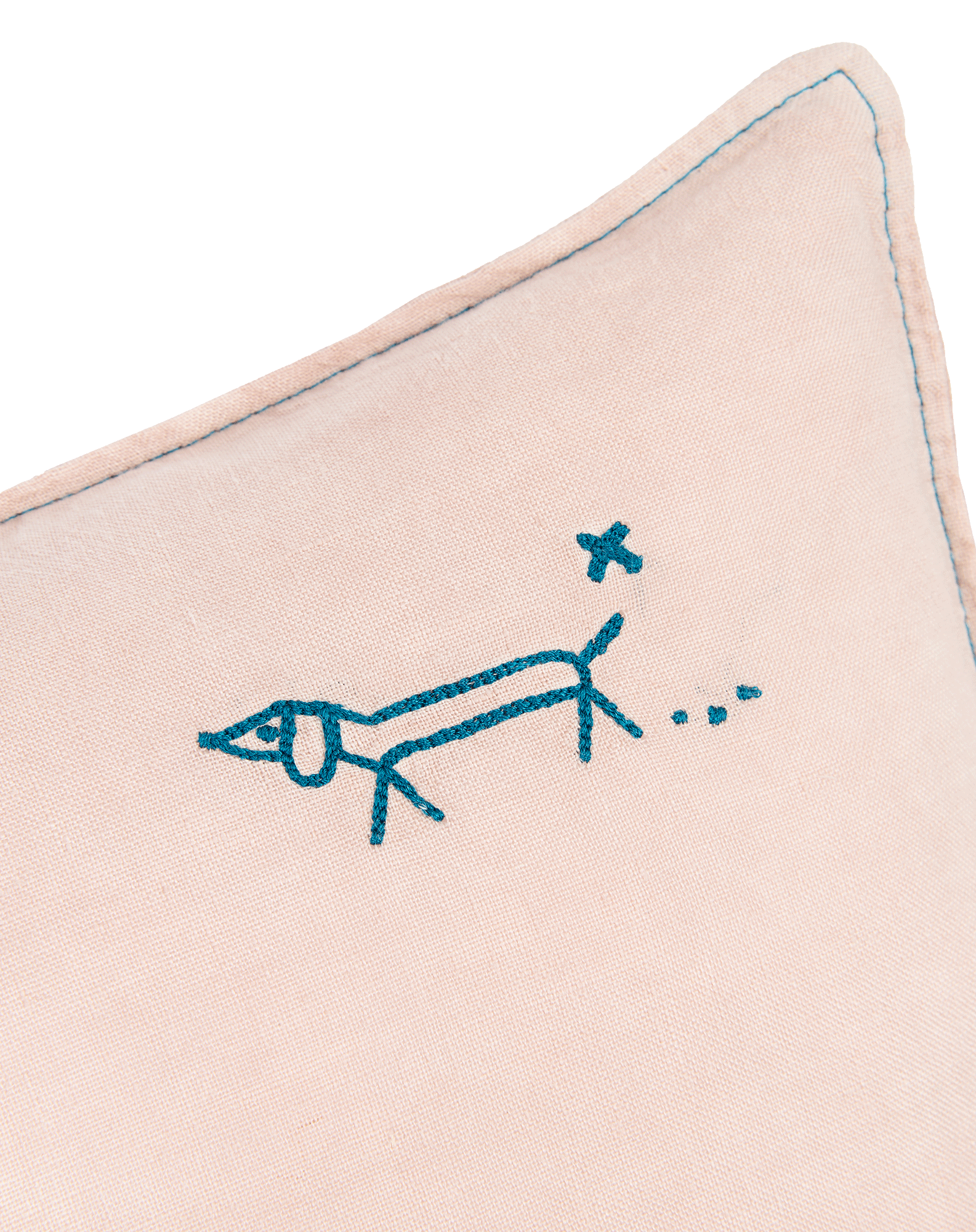 Coussin rectangulaire brodél1n0 en lin français lavé | Rose