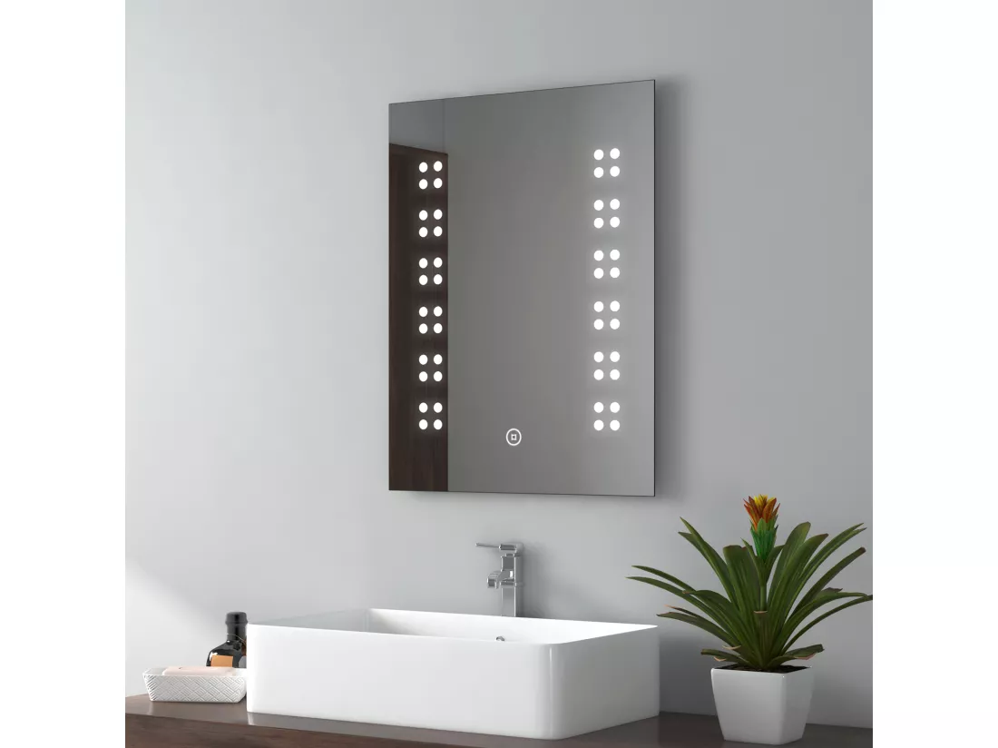 EMKE Miroir lumineux salle de bain 45x60cm, Miroir avec éclairage, Interrupteur tactile, Miroir LED Lumière Blanche Froide