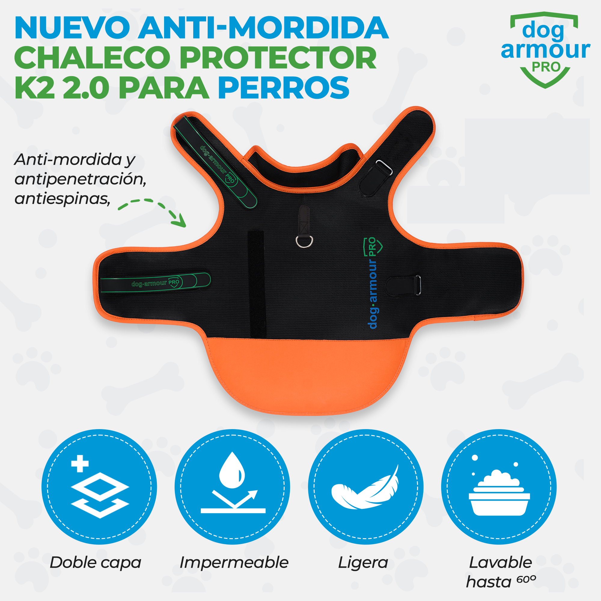 Colete protetor anti-mordida laranja para cães, tamanho M