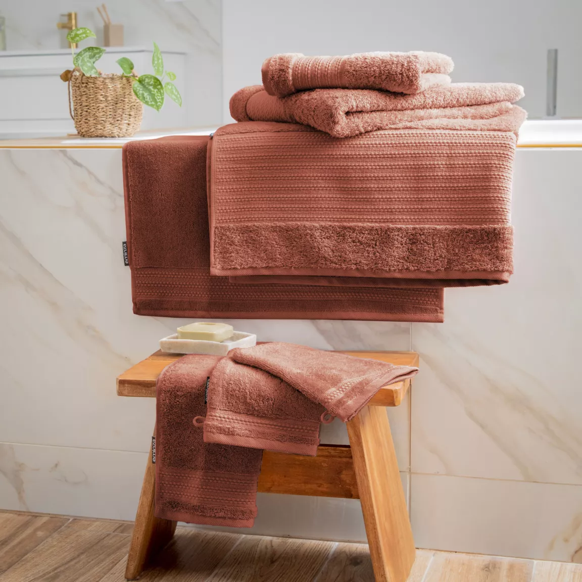 Lot de 2 gants de toilette coton bio (15 x 21 cm) Méline Terracotta