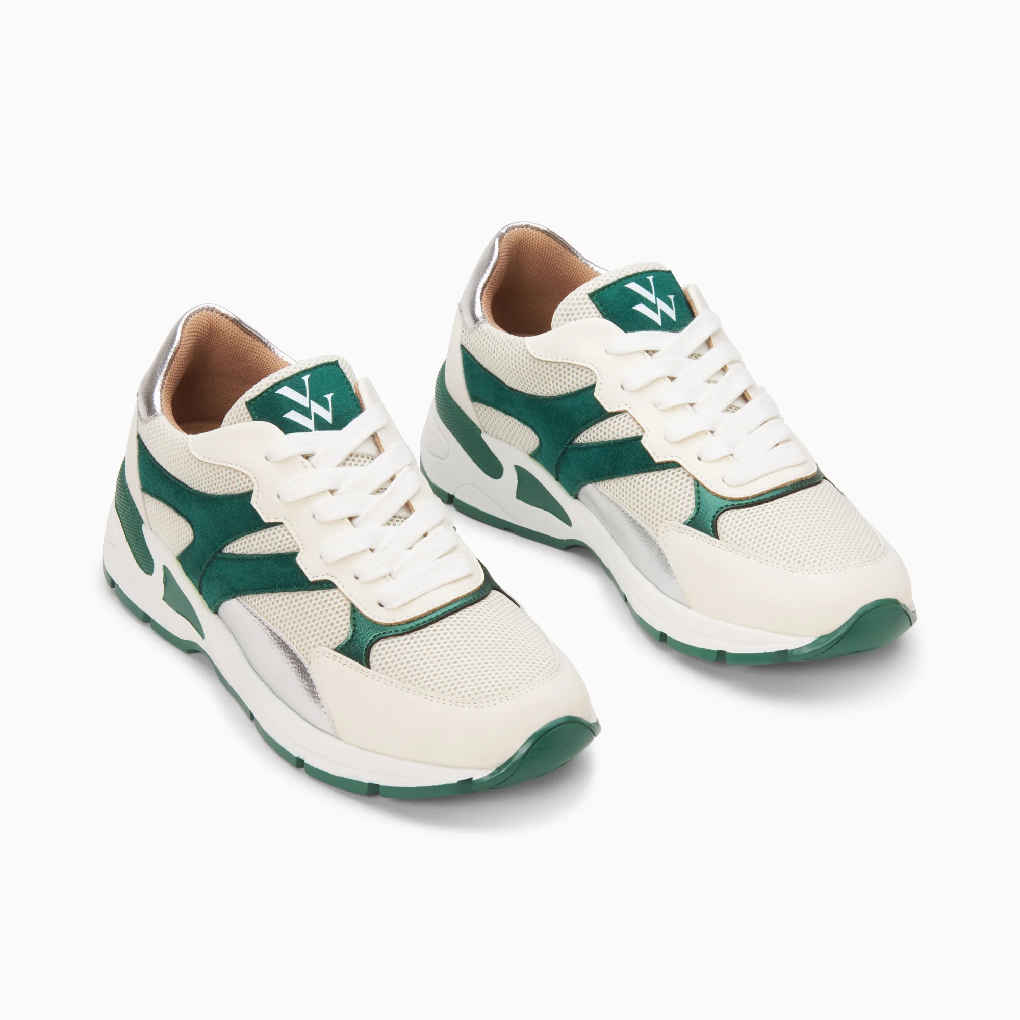 Sneakers-Baskets Montorgueil blanc cassé et vert à lacets