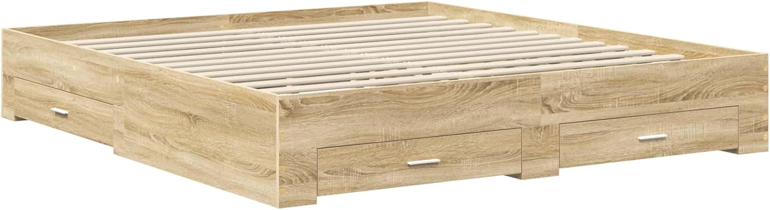 vidaXL Bettrahmen mit Kopfteil Sonoma-Eiche 200 x 200 cm Holzwerkstoff, Stylisches Bettgestell, Moderne Lagerung, funktionale Schlafzimmermöbel, langlebiger Holzwerkstoff, platzsparendes Design für