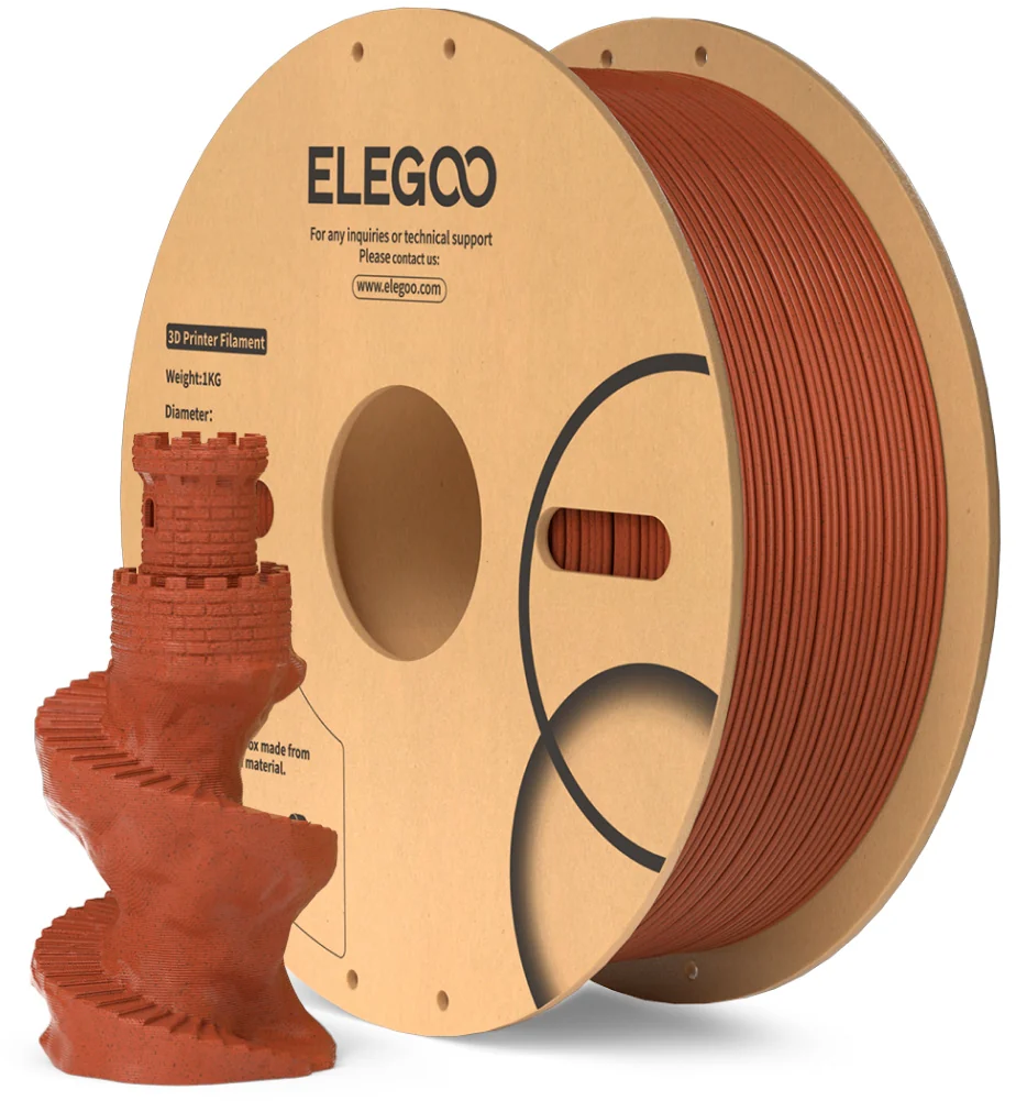 Elegoo  PLA Marble Brick Red, 1,75 mm / 1000 g    Hochwertiges PLA Filament in edler Ziegeloptik