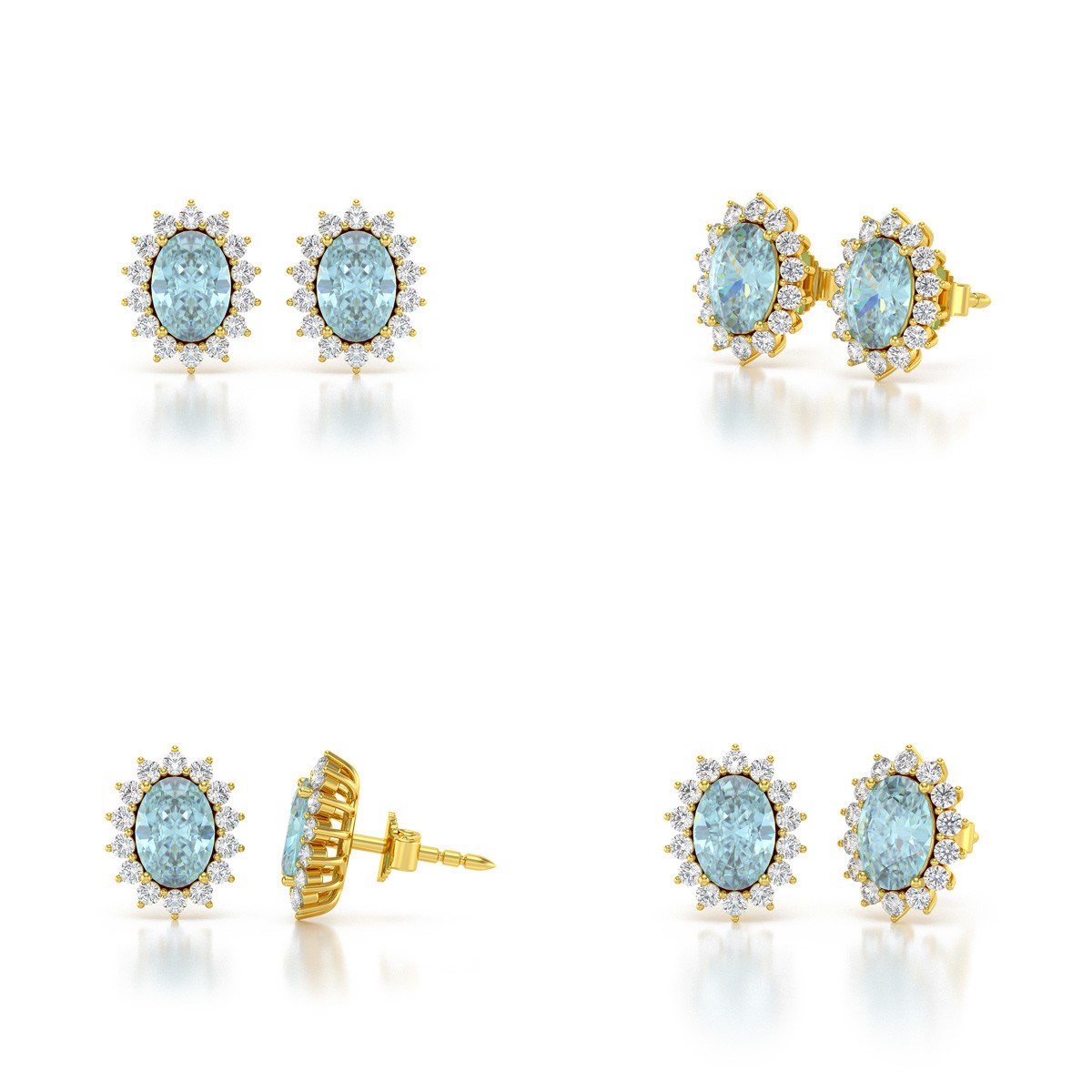 Boucles d'oreilles ADEN Or 585 Jaune et Aigue-Marine Forme Marquise 2.25grs