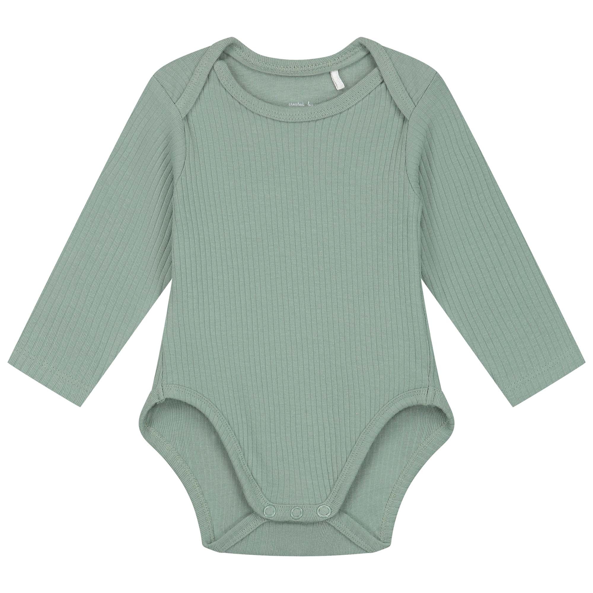 Prénatal romper rib lange mouwen effen groen