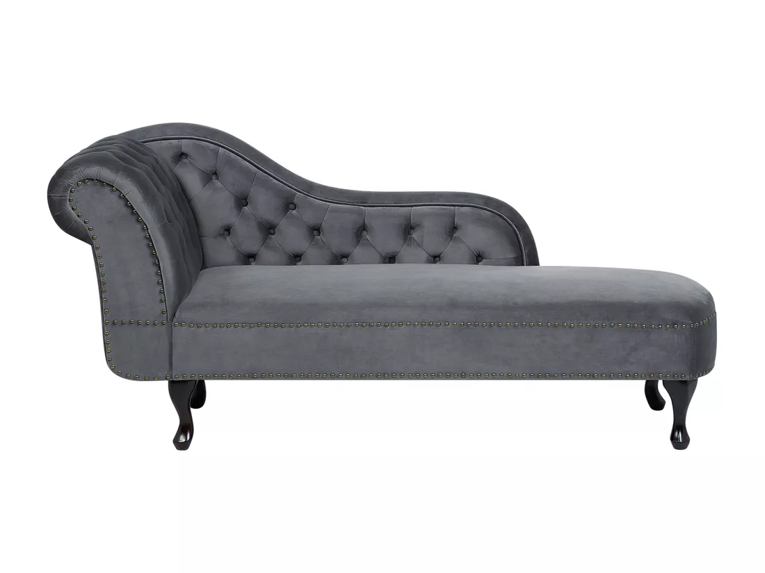 Méridienne Chesterfield en velours gris NIMES