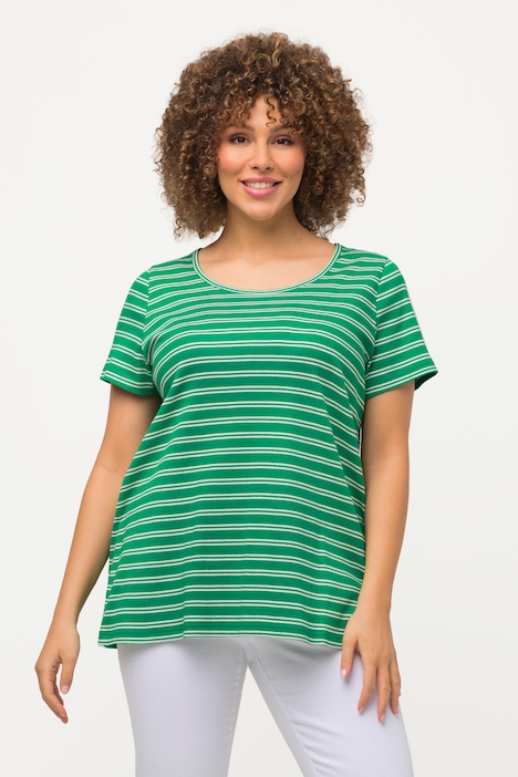 T-Shirt, Streifen, Rippjersey, Rundhals, Halbarm