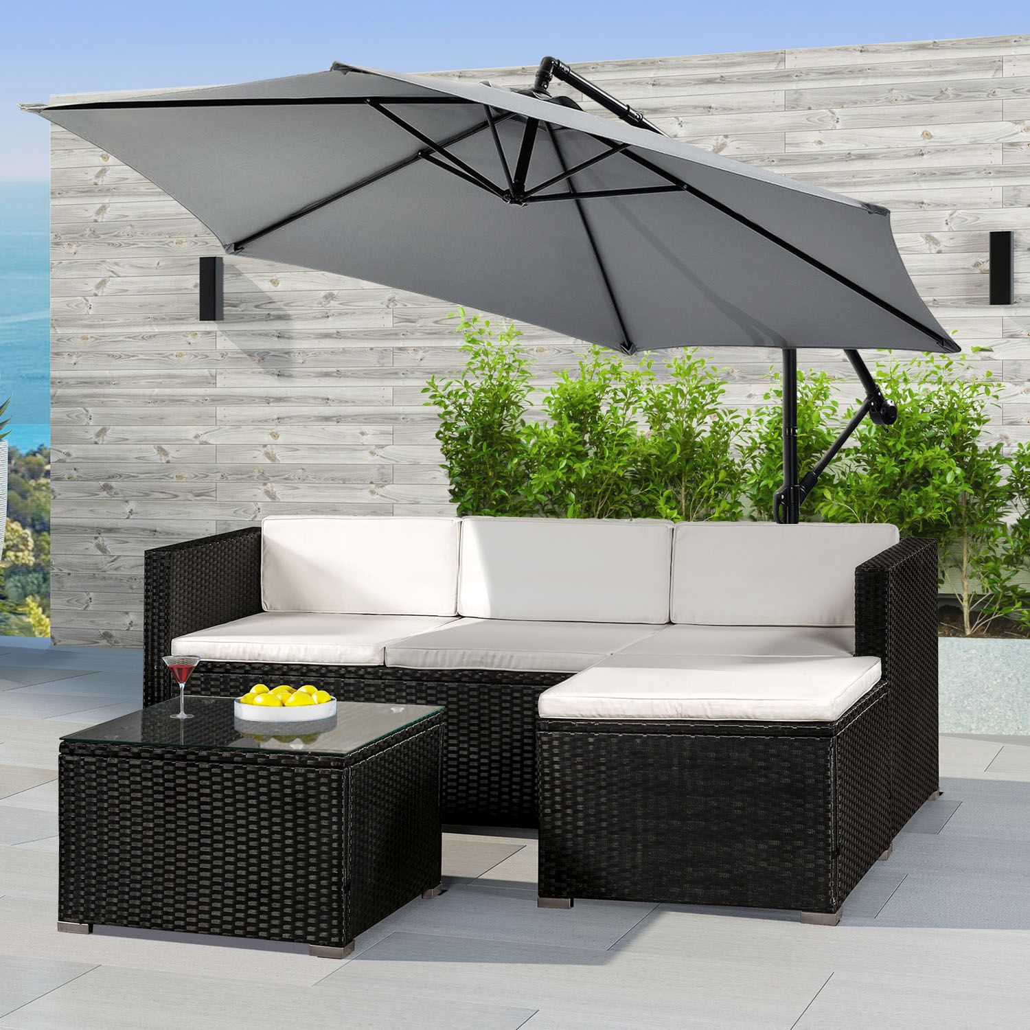 Punta Cana M polyrotan zwart witte loungeset