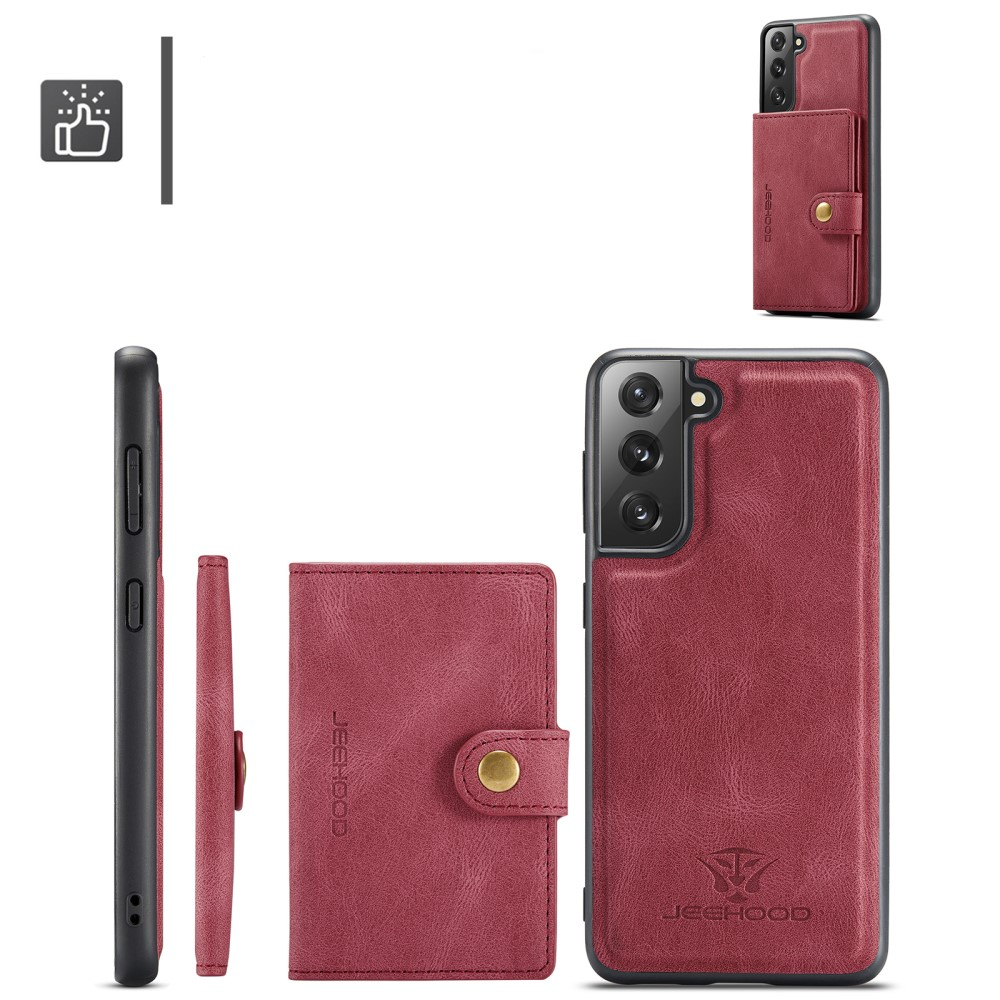 2in1 Samsung Galaxy S21 FE 5G Leder Hülle Wallet   Magnetisches Kreditkartenfach - Rot