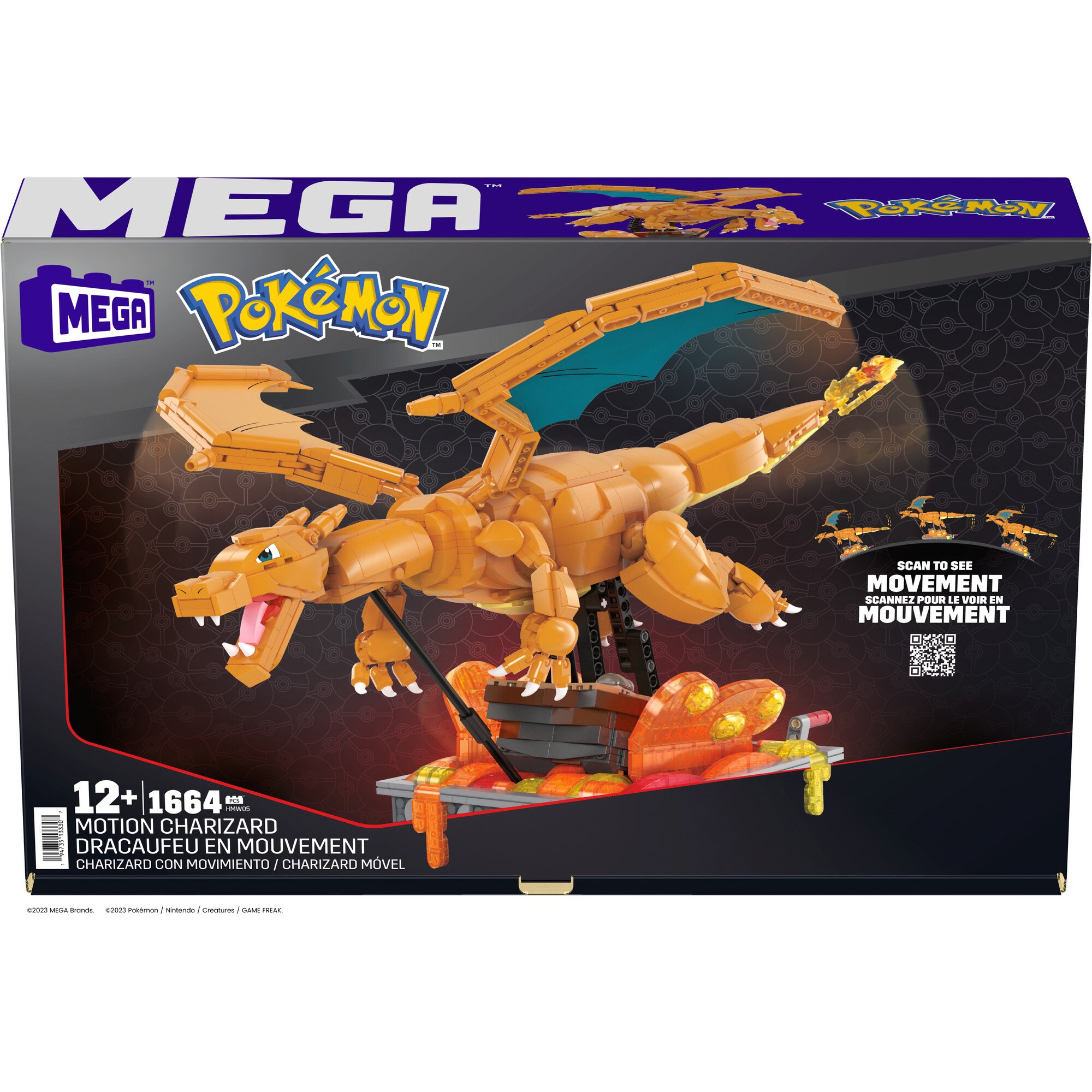 Mattel Konstruktionsspielzeug MEGA Pokémon Motion Glurak bewegliches Bauset