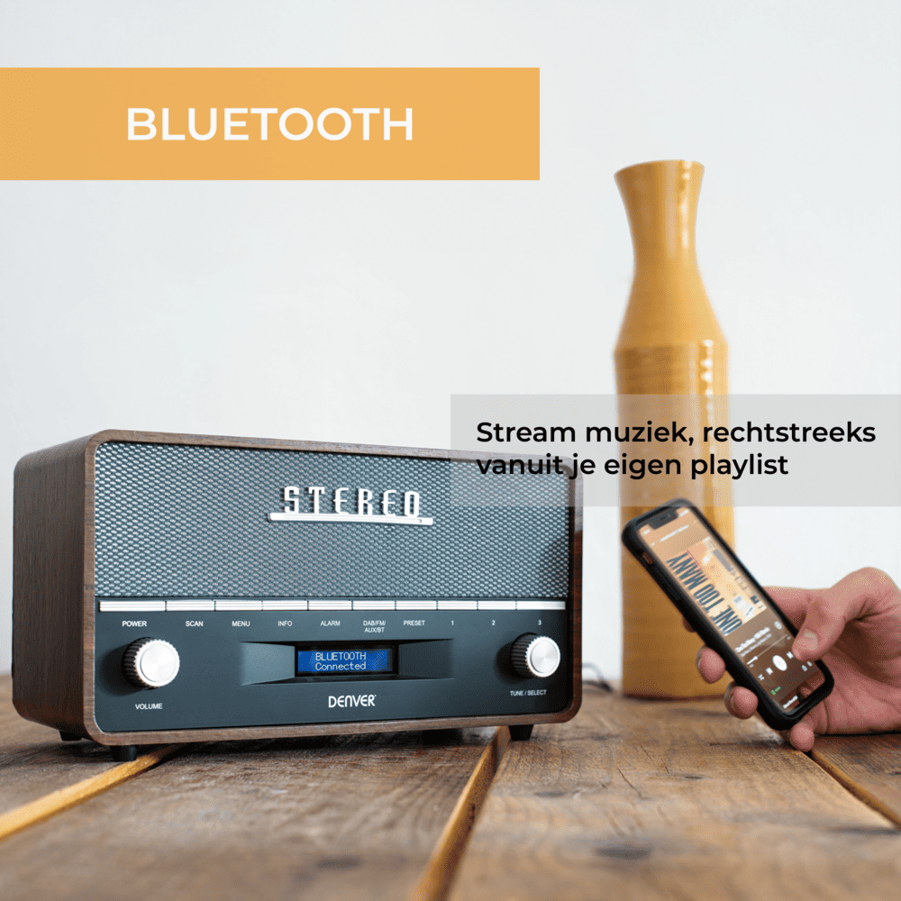 Denver DAB36 DAB+/FM Bluetooth Radio - Darkwood