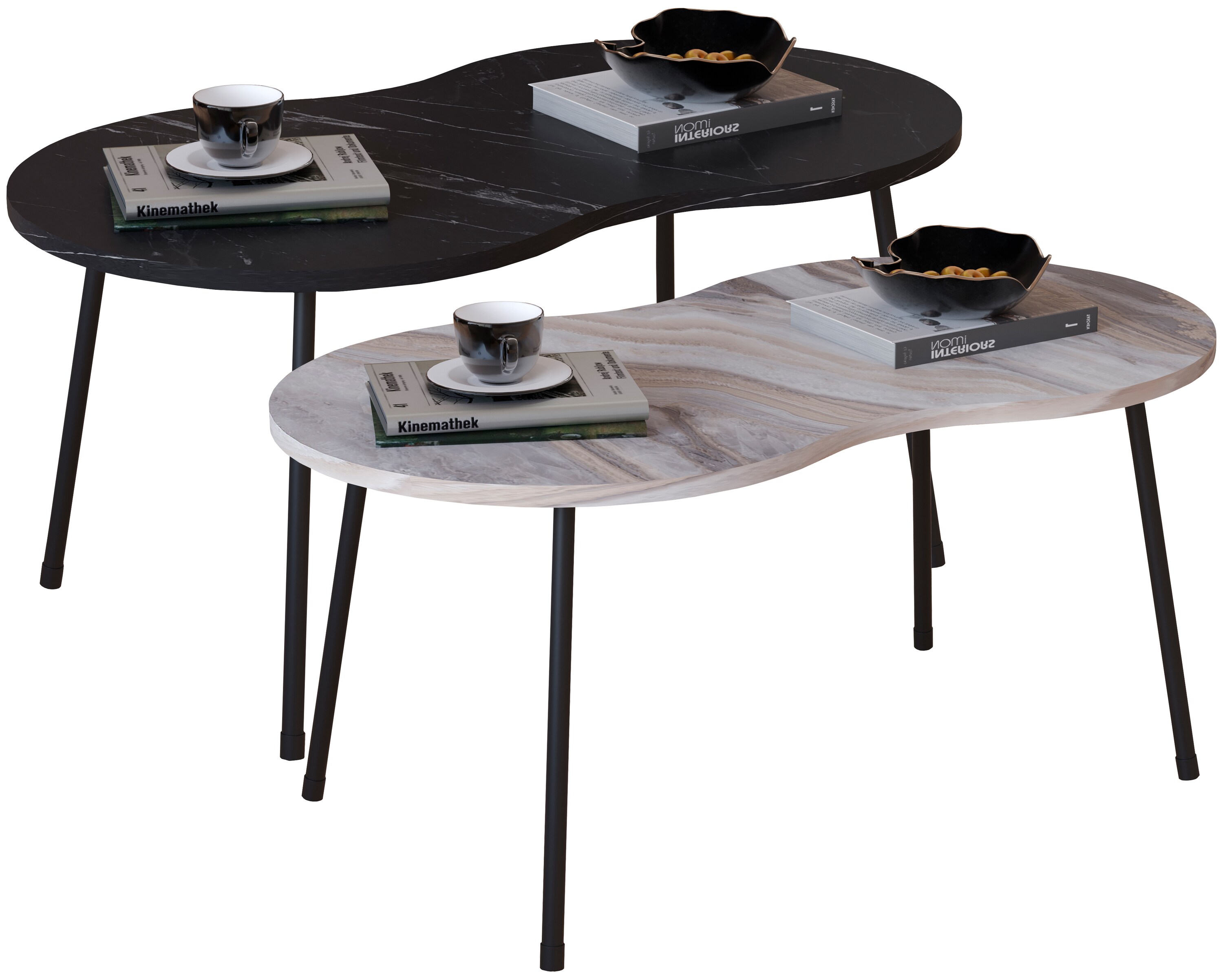 VCM Holz ovaler Beistelltisch Marmor Optik Couchtisch Sofatisch Wohnzimmertisch Mirola