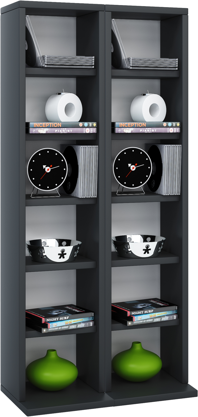 CD-Regal - schwarz - 42 cm breit - für 204 CDs - erweiterbar