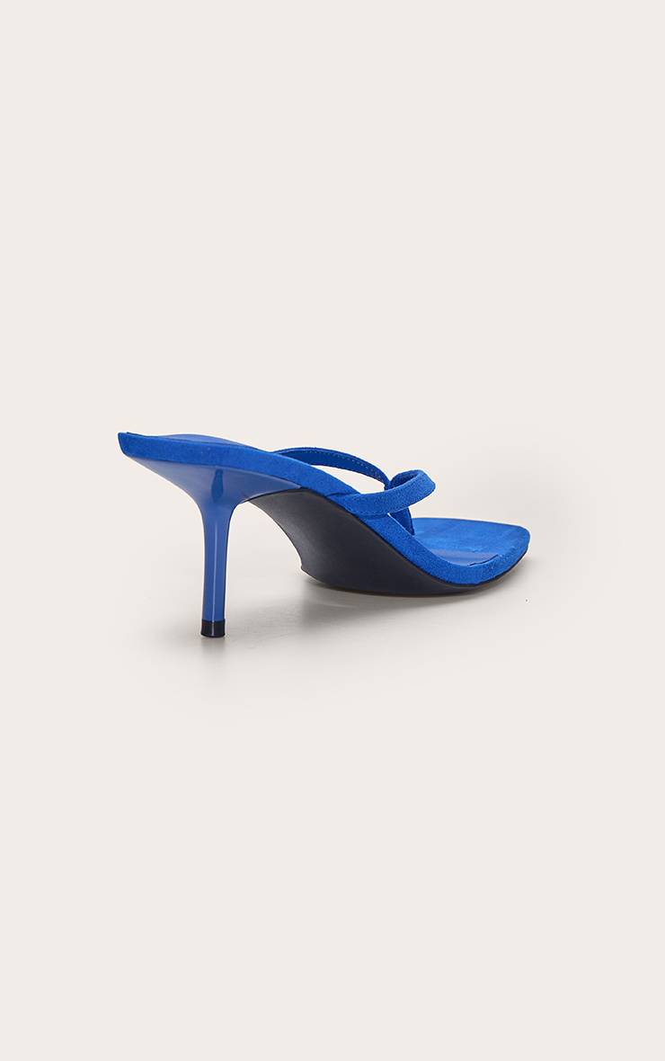 Bleu Cobalt Mules À Talon Moyen En Synthétique Avec Bride Tong Et Bout Carré