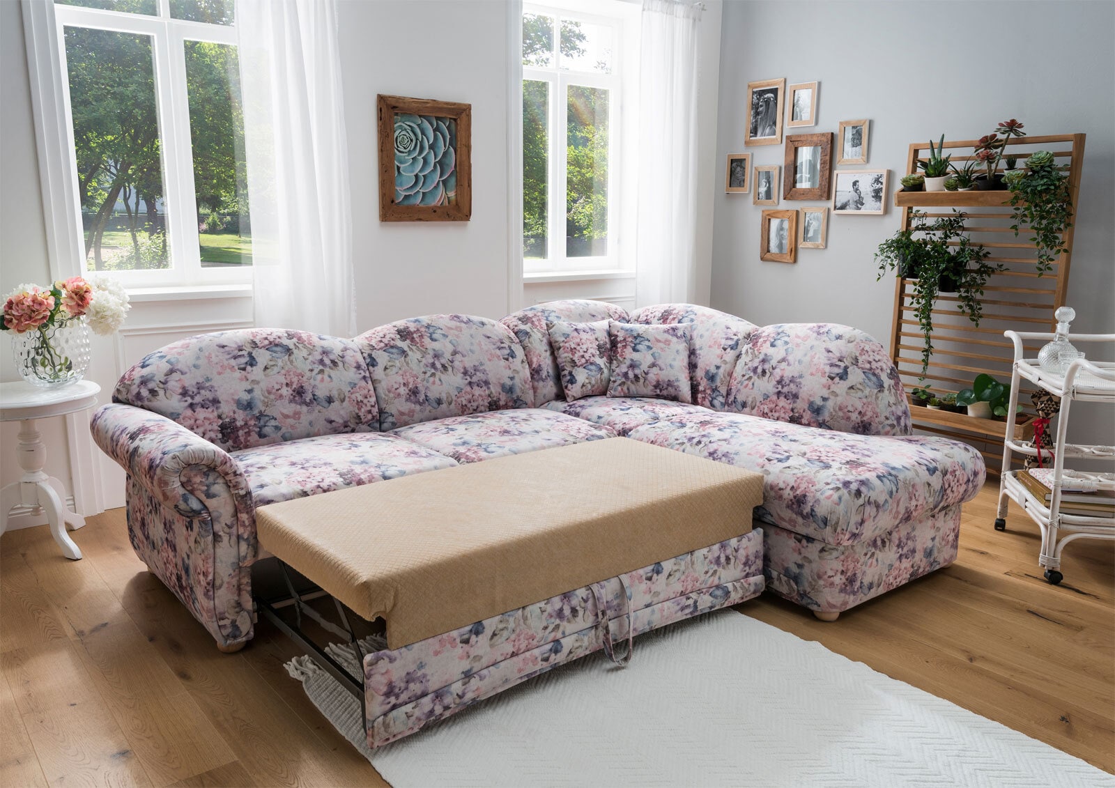 Garnitur Barcelona Stoffbezug Kop/Matte Blume Vintage 259x186 cm