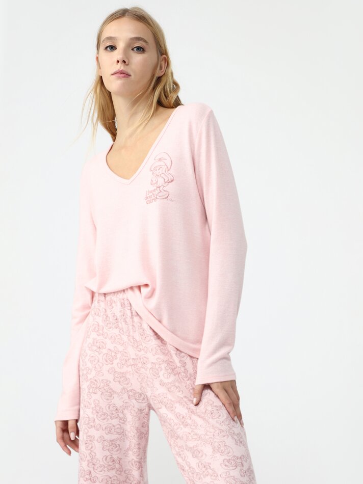 Conjunto de pijama estampado dos Smurfs IMPS - Rosa claro