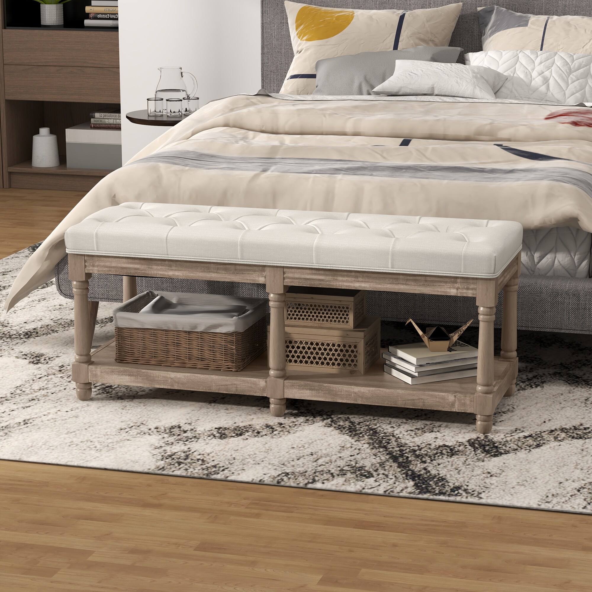 HOMCOM Schuhbank mit Polsterung und offenem Fach weiß 115L x 40B x 48H cm