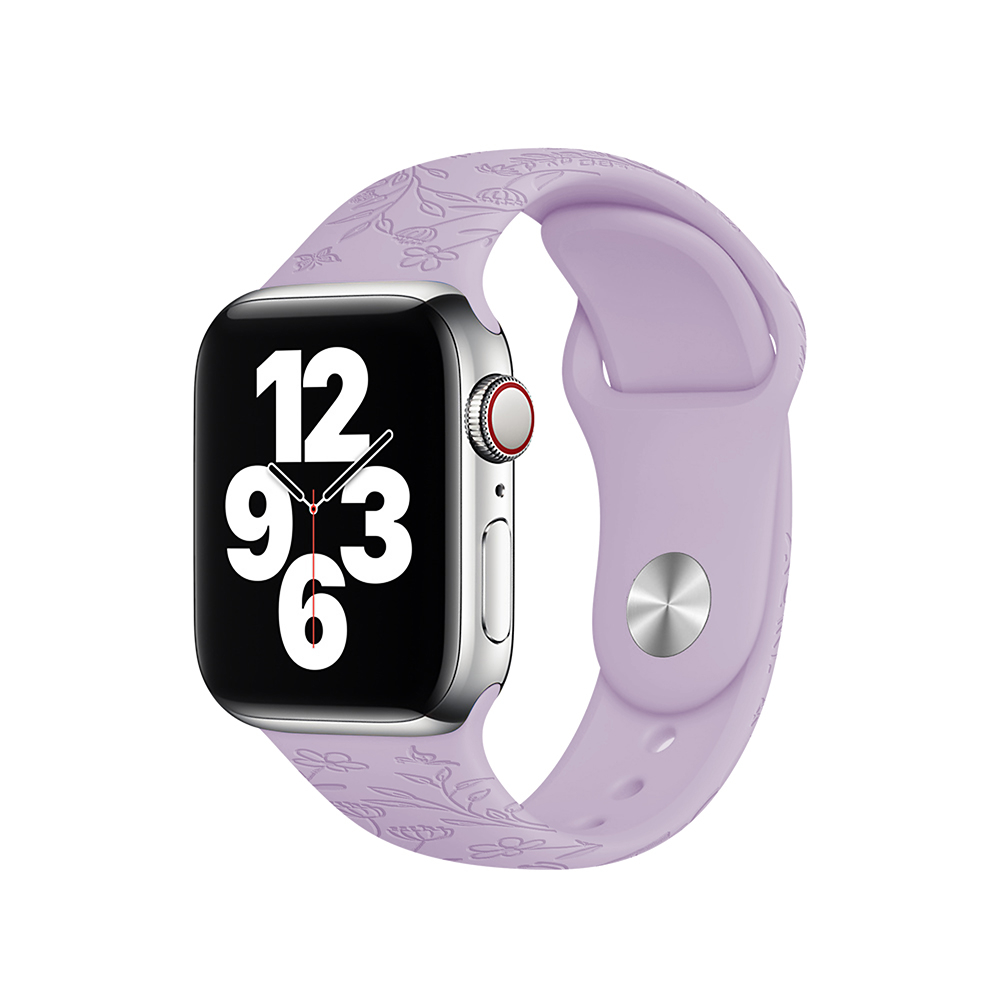 Apple Watch (42/41/40/38 mm) Silikon Sport Armband Flower Imprint (Gelenkumfang: 165-210mm) - Lila