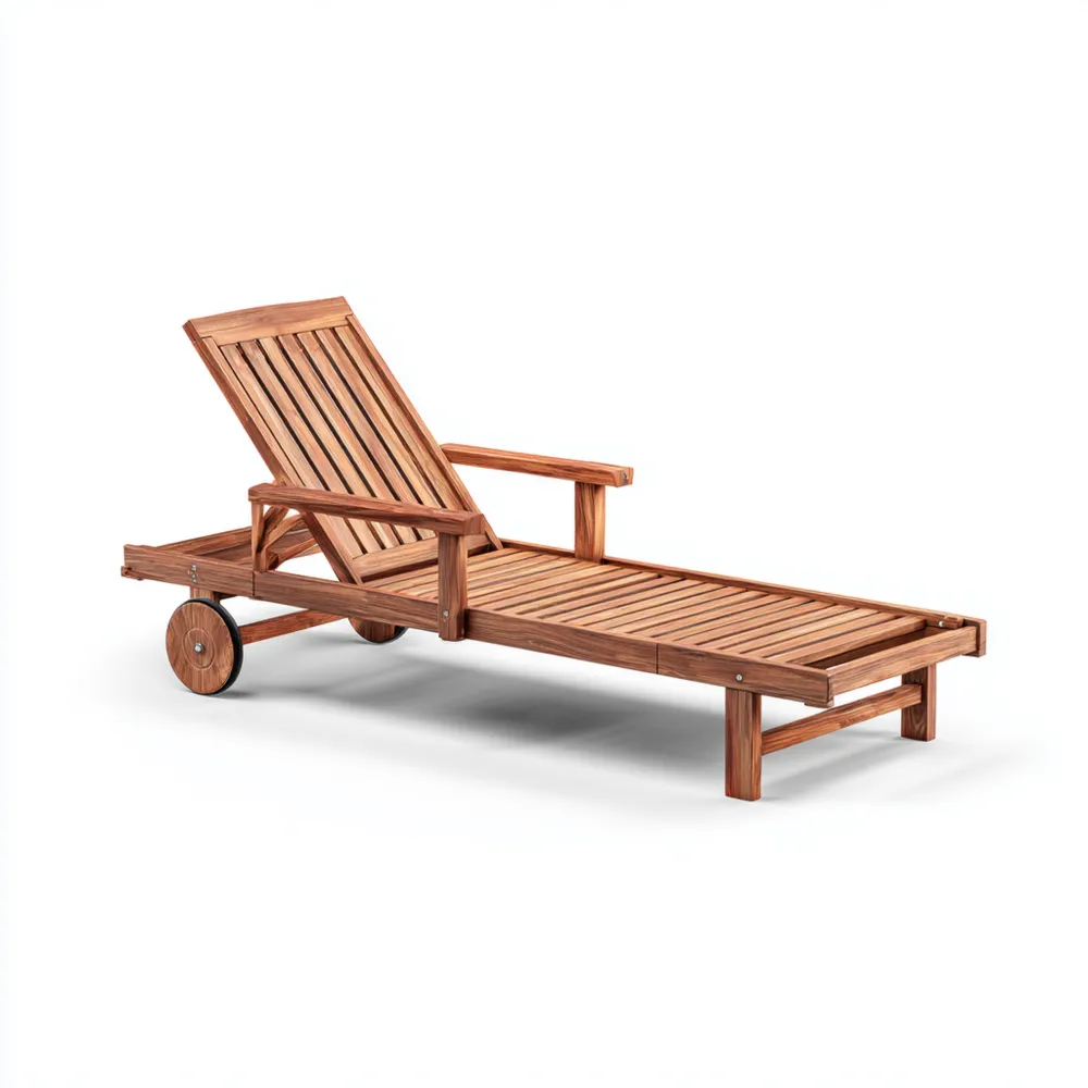 Verstellbare Gartenliege aus Holz 200x65x30 cm - Natürliche Farbe