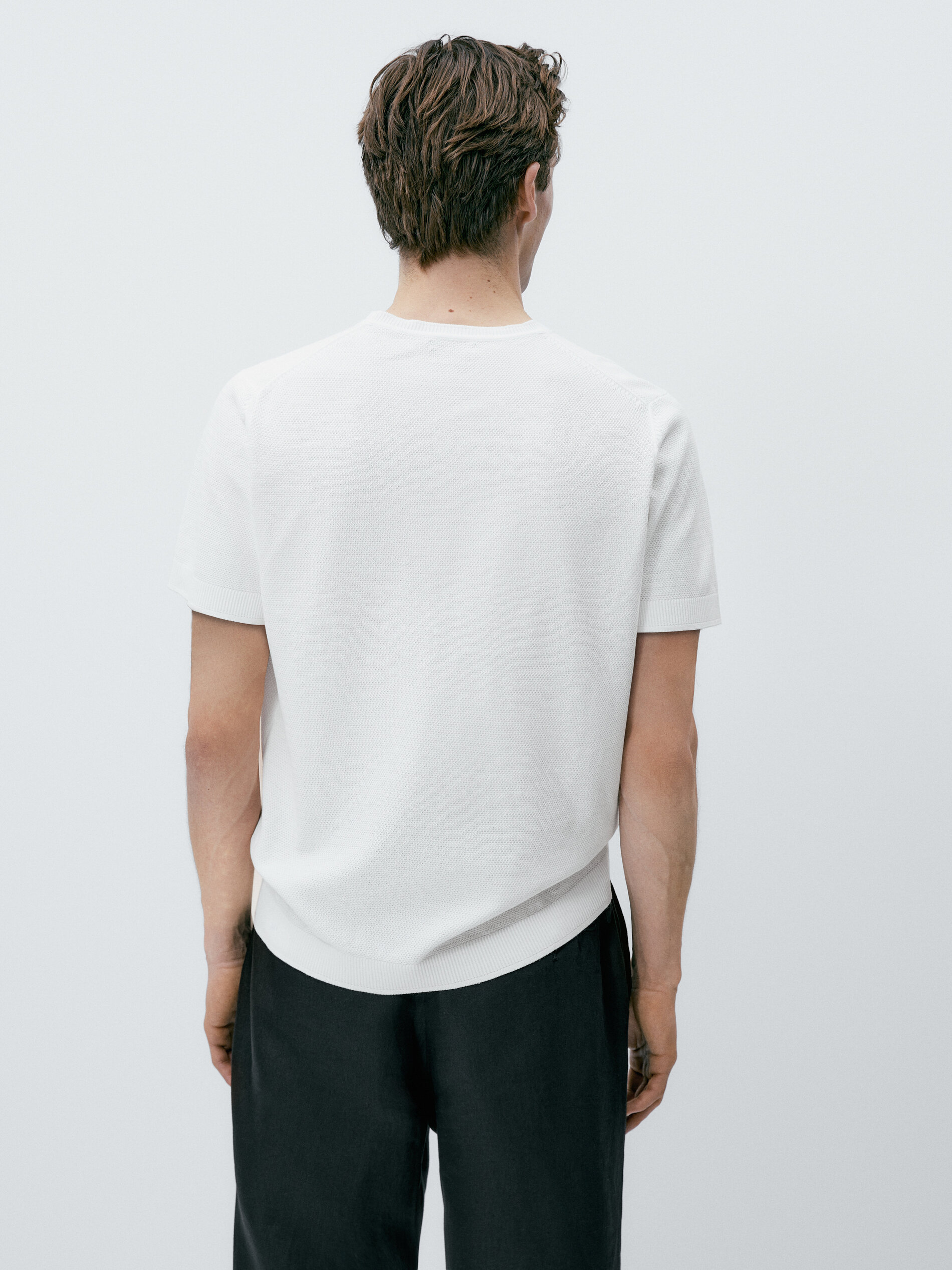 Camisa de malha estruturada curta estilo mangá - BLANCO
