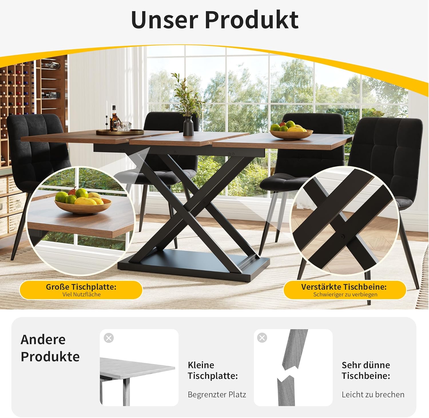 soges Ausziehbarer Esstisch Teleskoptisch Küchentisch Esszimmertisch für Küche und Wohnzimmer, Walnussfarbener, (120-160) x 80 x 75 cm