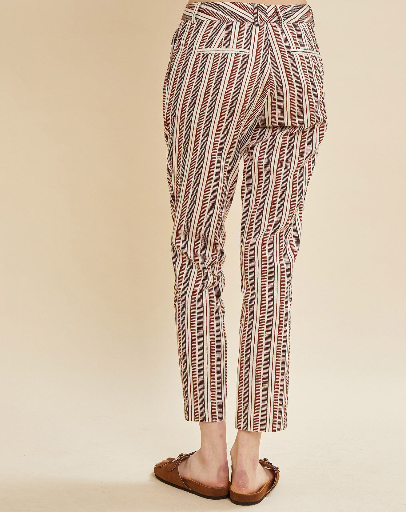 Chloé Stora Pantalon Priscille rayé terre/écru
