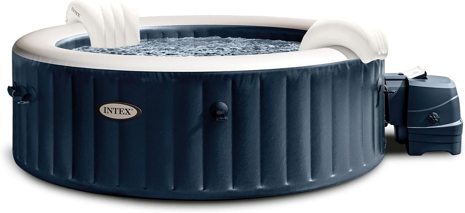 Intex 28432EX - Whirlpool aufblasbar PureSpa Bubble Massage, 6 Personen, 170 Düsen, Heizung, PVC, Navyblau, ⌀ 216x71 cm