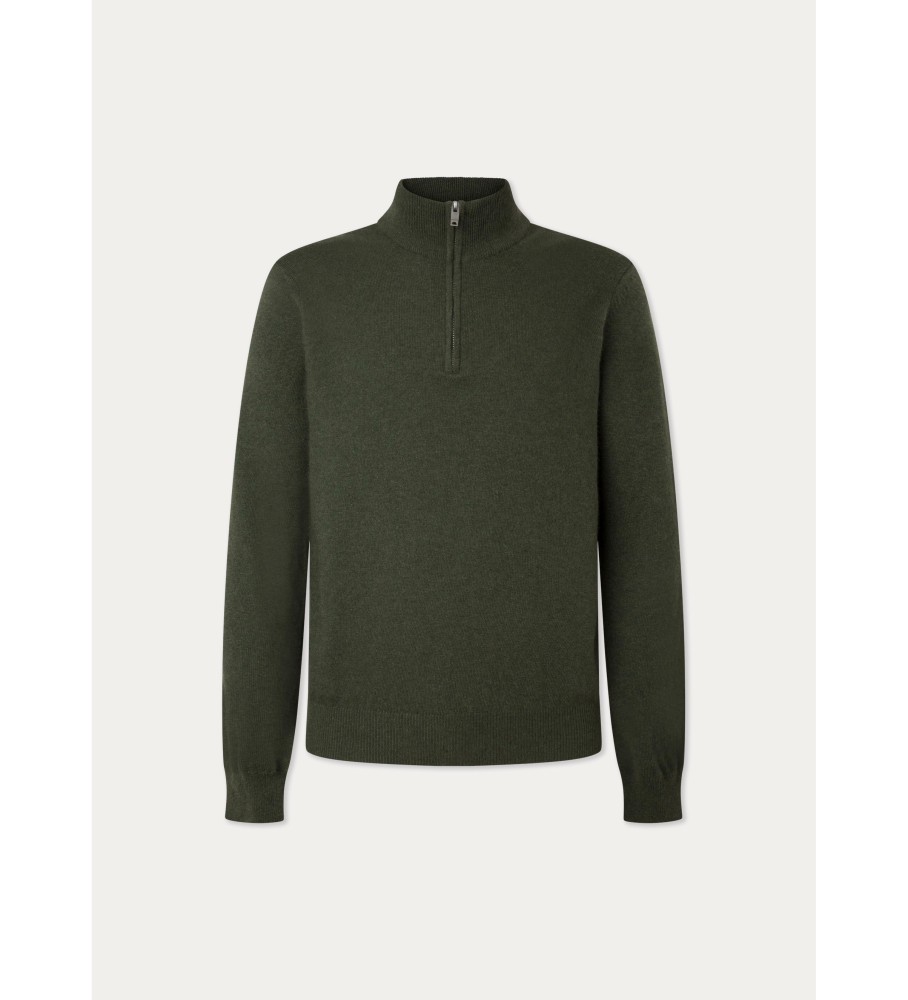 Hackett Jersey Merino Cash Mix Hzip Verde Escuro