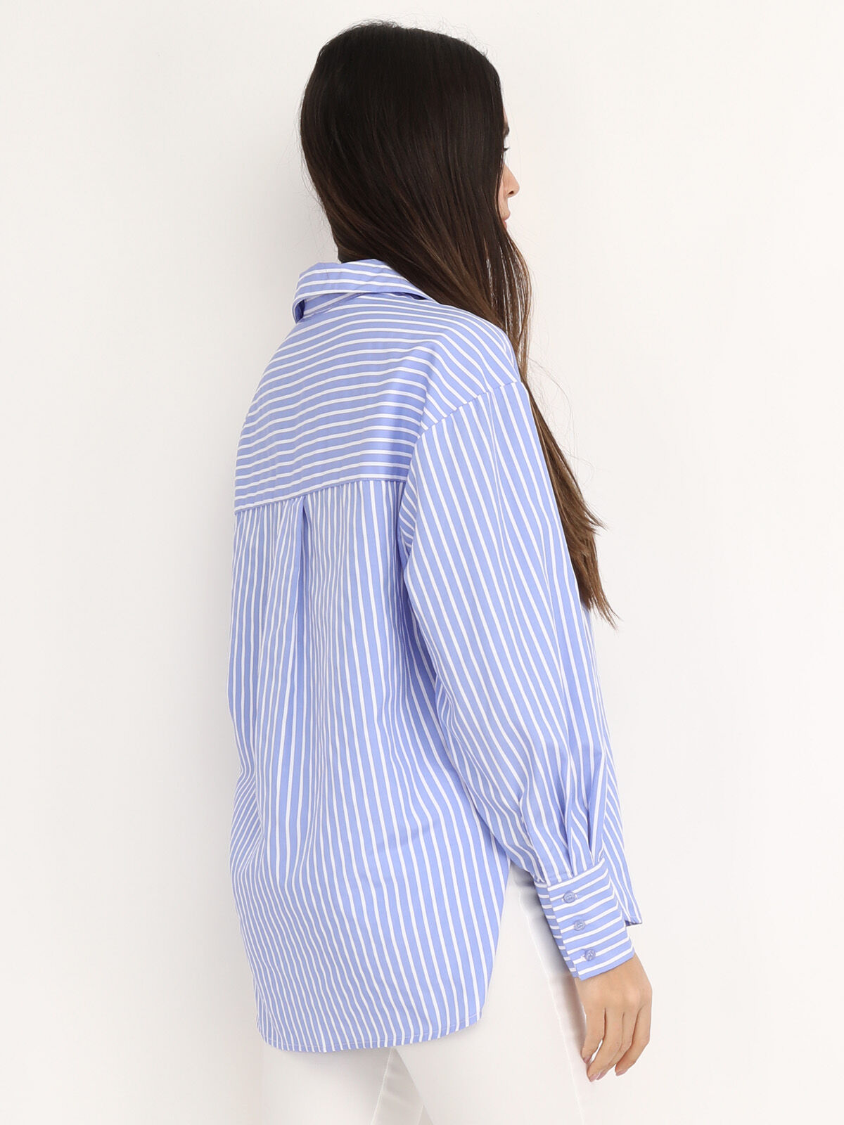Chemise asymétrique à rayures- Bleu