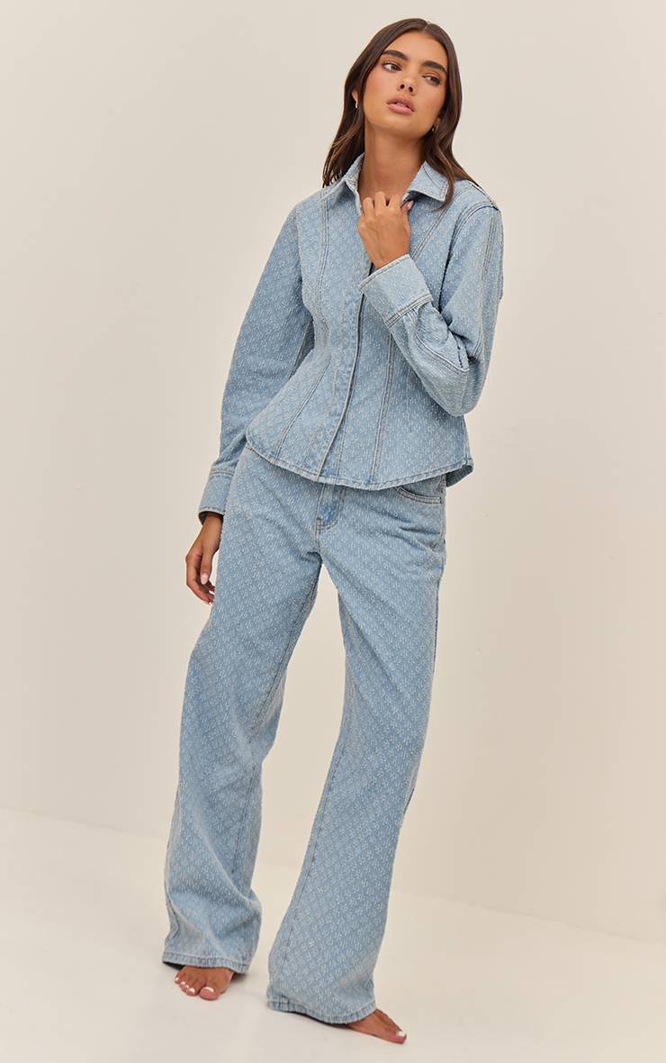 Bleu Clair Jean Droit Taille Haute En Denim Bouclé