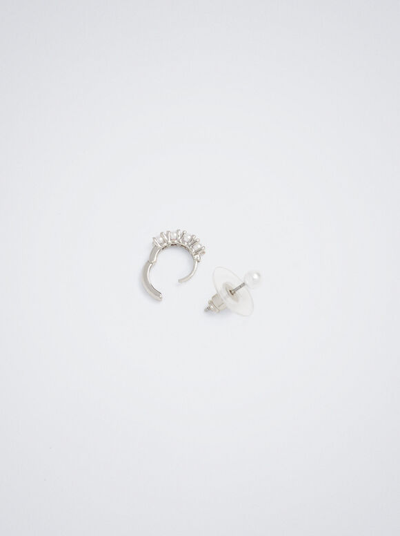 Conjunto De Aros Con Perlas - Plateado